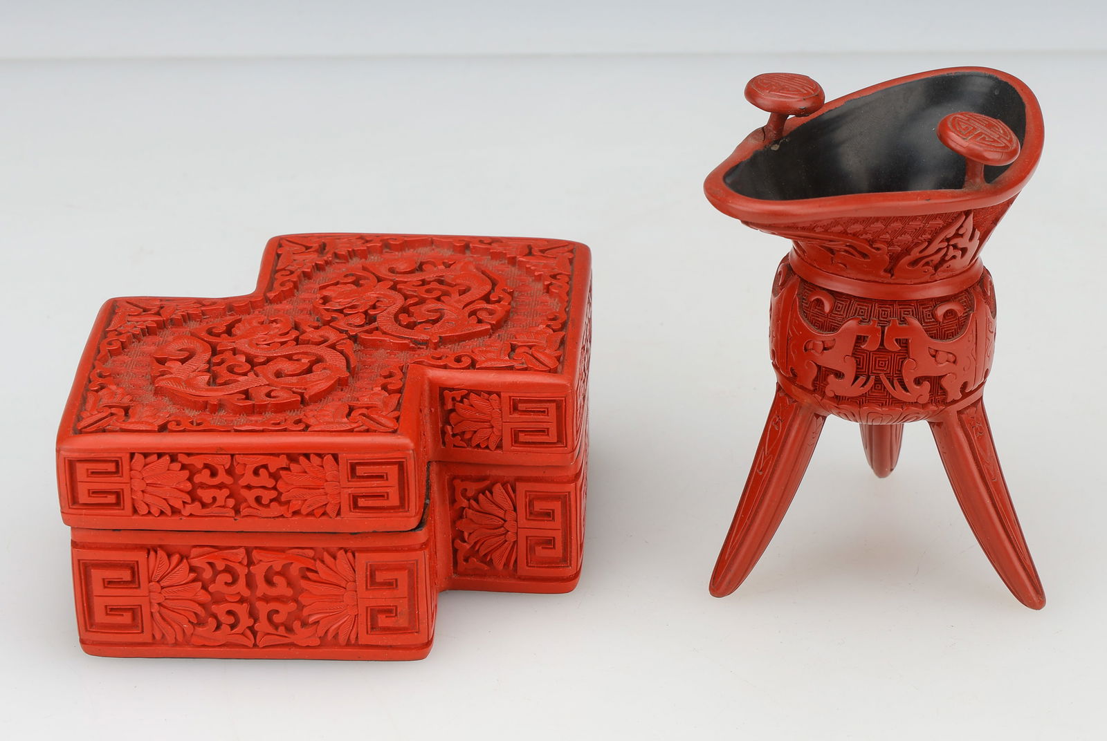 Chinese Carved Cinnabar Lacquer Box and Jue (1 of 7)
