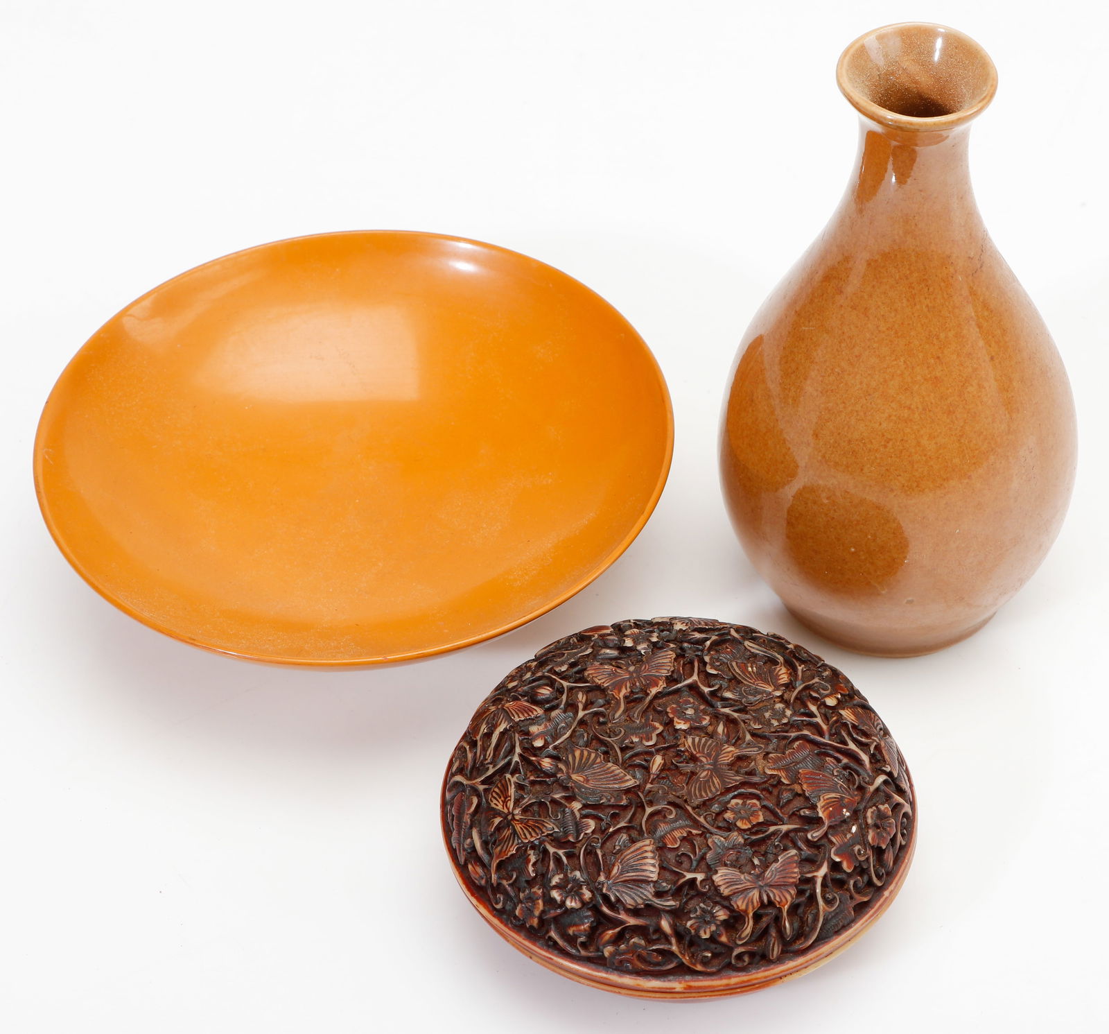 Collector's Lot of Three Asian Ceramic Objects: Collector's Lot of Three Asian Ceramic Objects. Sizes From: 1'' x 3'' x 3'' (3 x 8 x 8 cm); To: 1.5'' x 5'' x 5'' (4 x 13 x 13 cm). Provenance: Private Philadelphia Estate Collection.