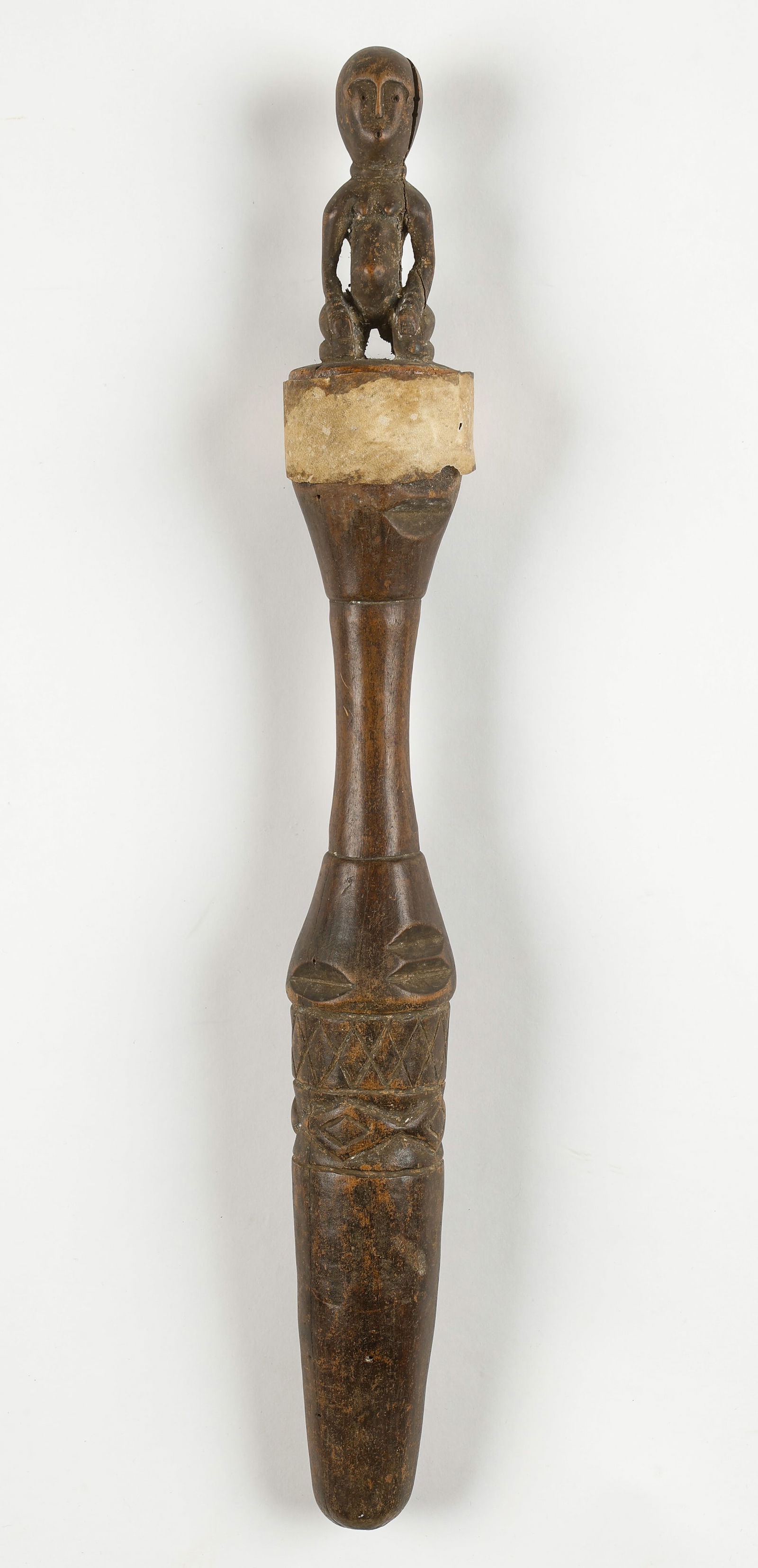 African Kuba Mortar-Shaped Ceremonial Staff With Female Figure On Top, DRC, H: 20" (1 of 5)