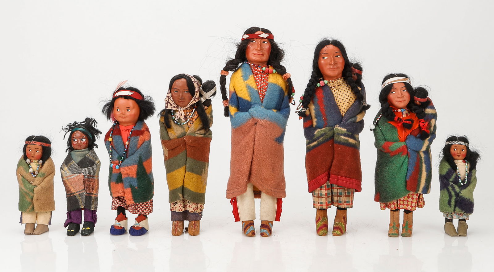 Collector's Lot of 8 Antique (Early/Mid 20th C.) Native American Skookum Dolls (1 of 7)