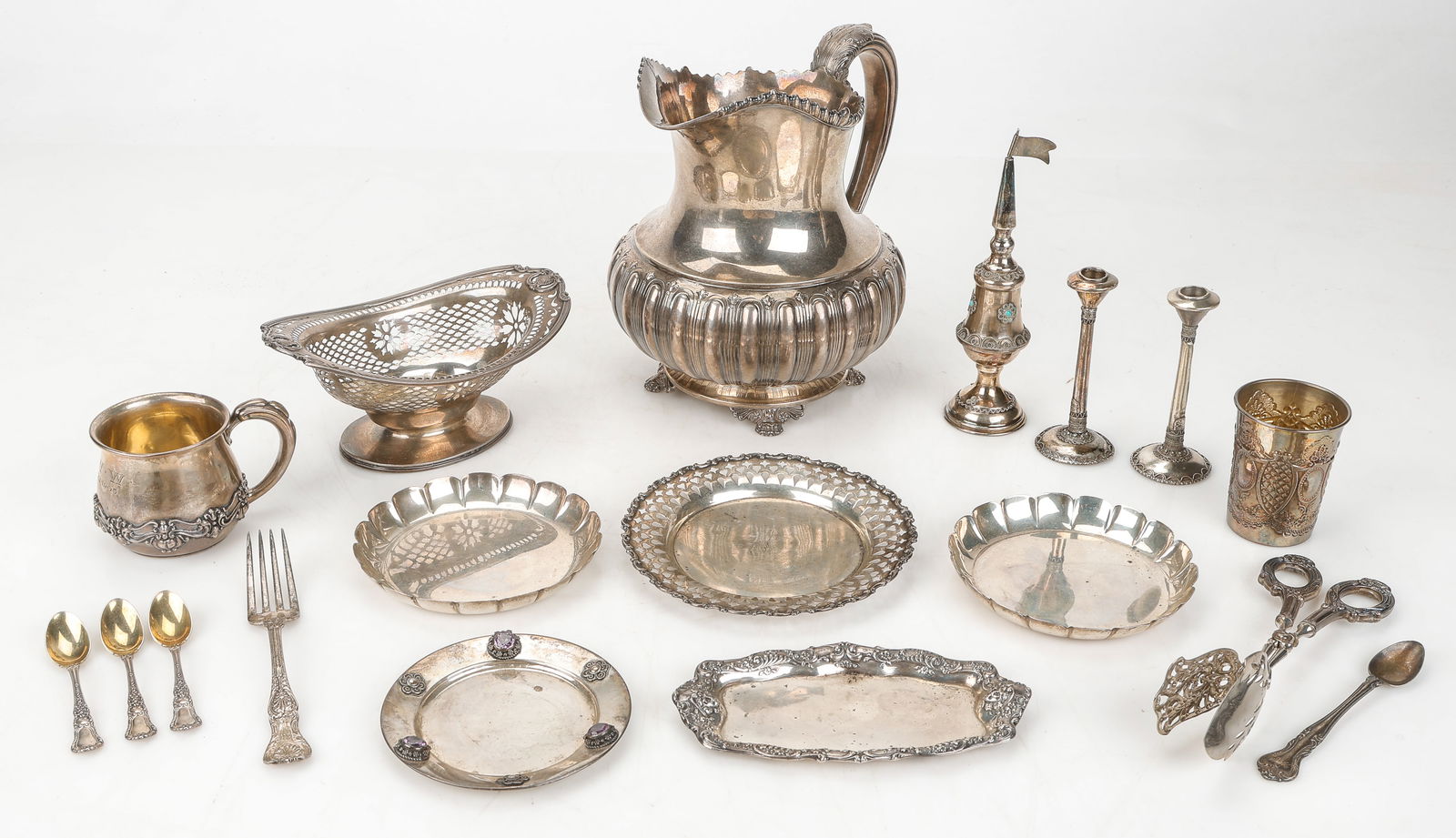 Group Of 18 Assorted Pieces of Marked Sterling Silver Tableware (1 of 8)