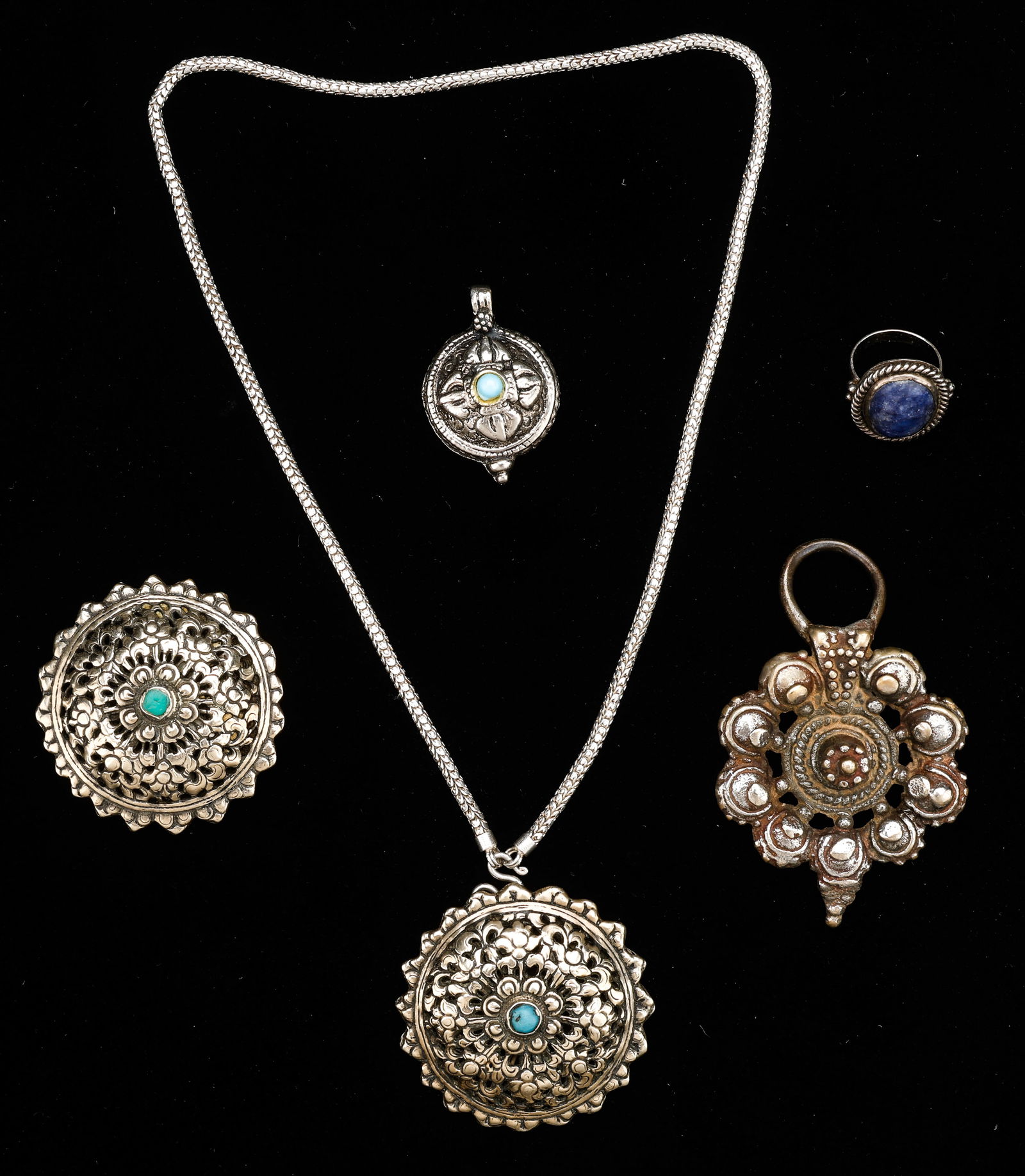 Collector's Lot of Tribal Jewelry, 5 Pieces: Collector's Lot of Tribal Jewelry. Five total pieces. Lengths From: 1'' (3 cm); To: 11.5'' (29 cm).