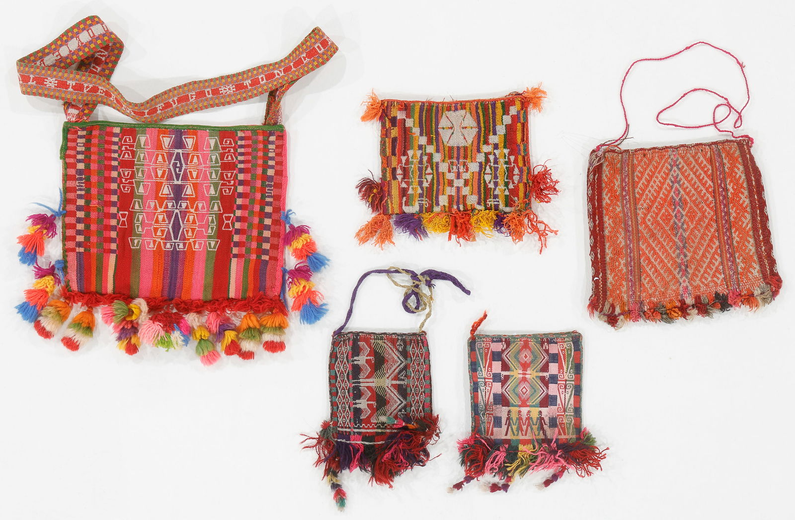 Five Men's Chuspa Ceremonial Coca Bags, Northern Potosi Region, 20th C. (1 of 2)