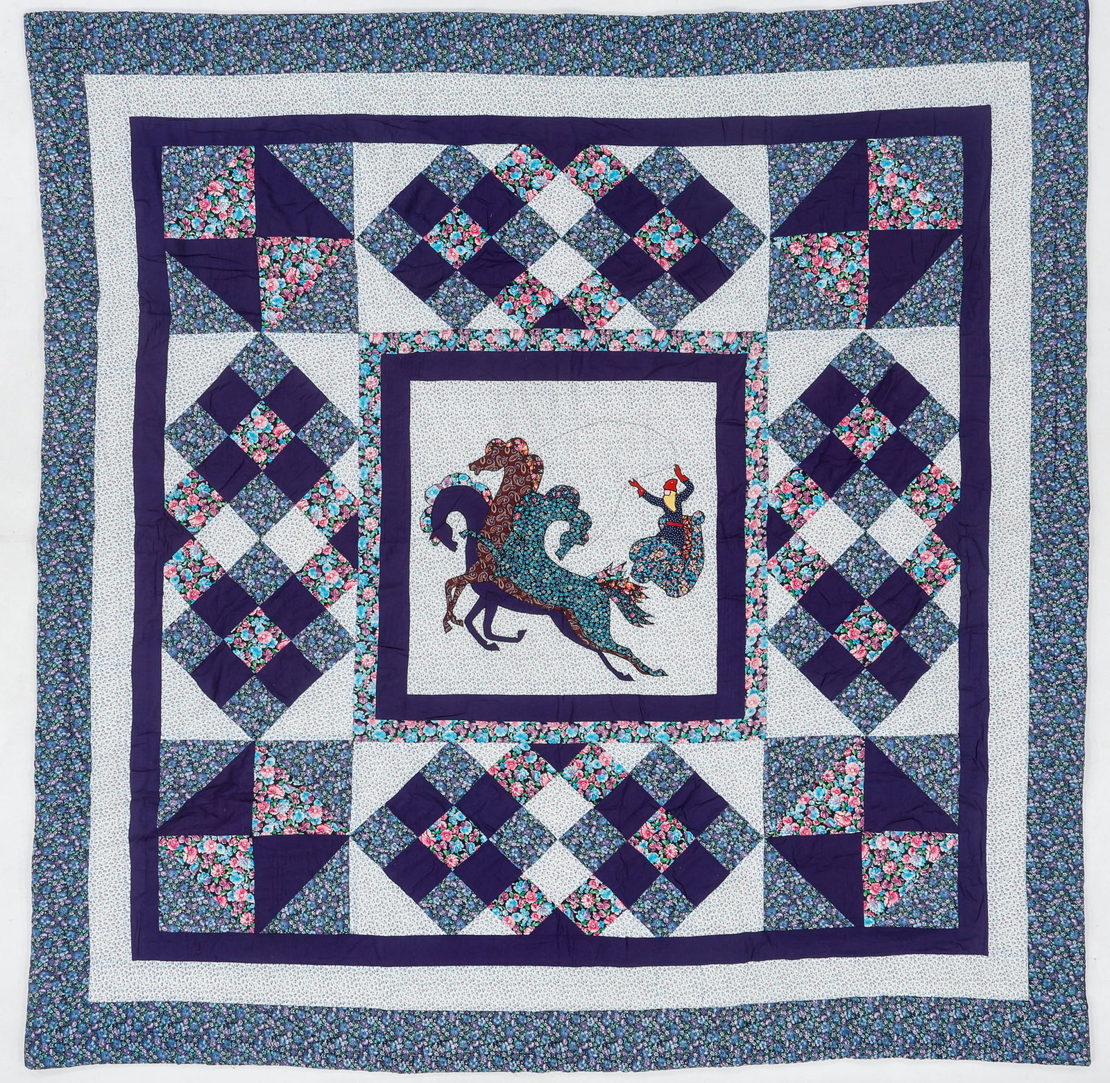 Troika Applique Pieced Cotton Quilt, Late 20th C. (1 of 4)