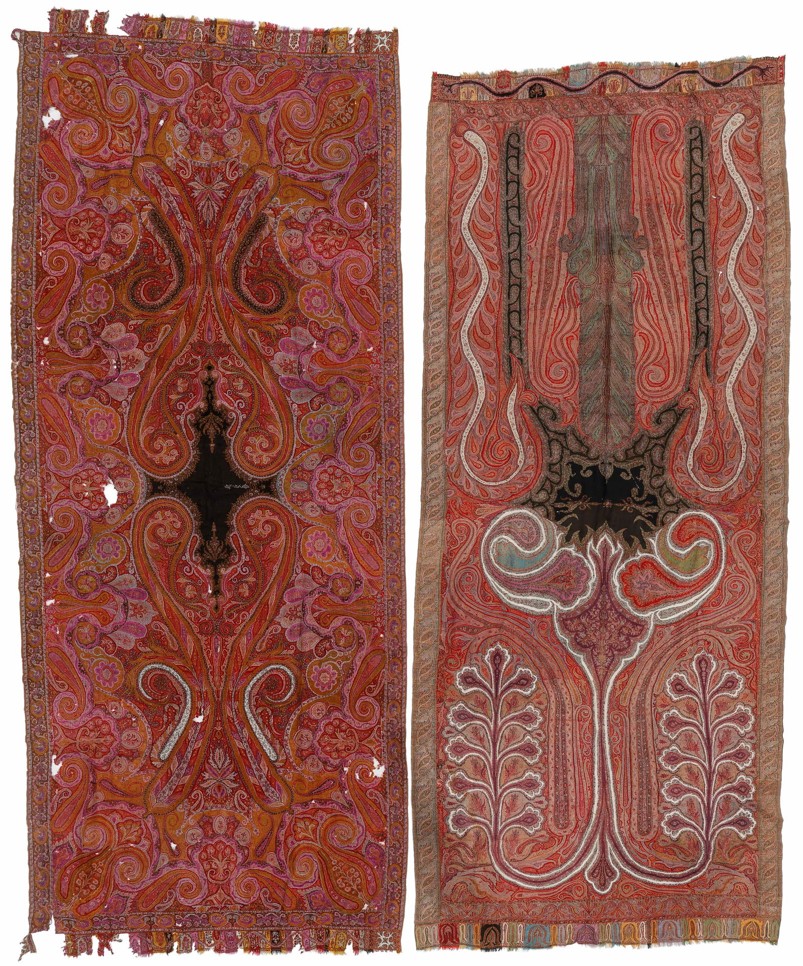 Two Kashmir Paisley Dochalla Long Shawls, Late 19th C. (1 of 3)