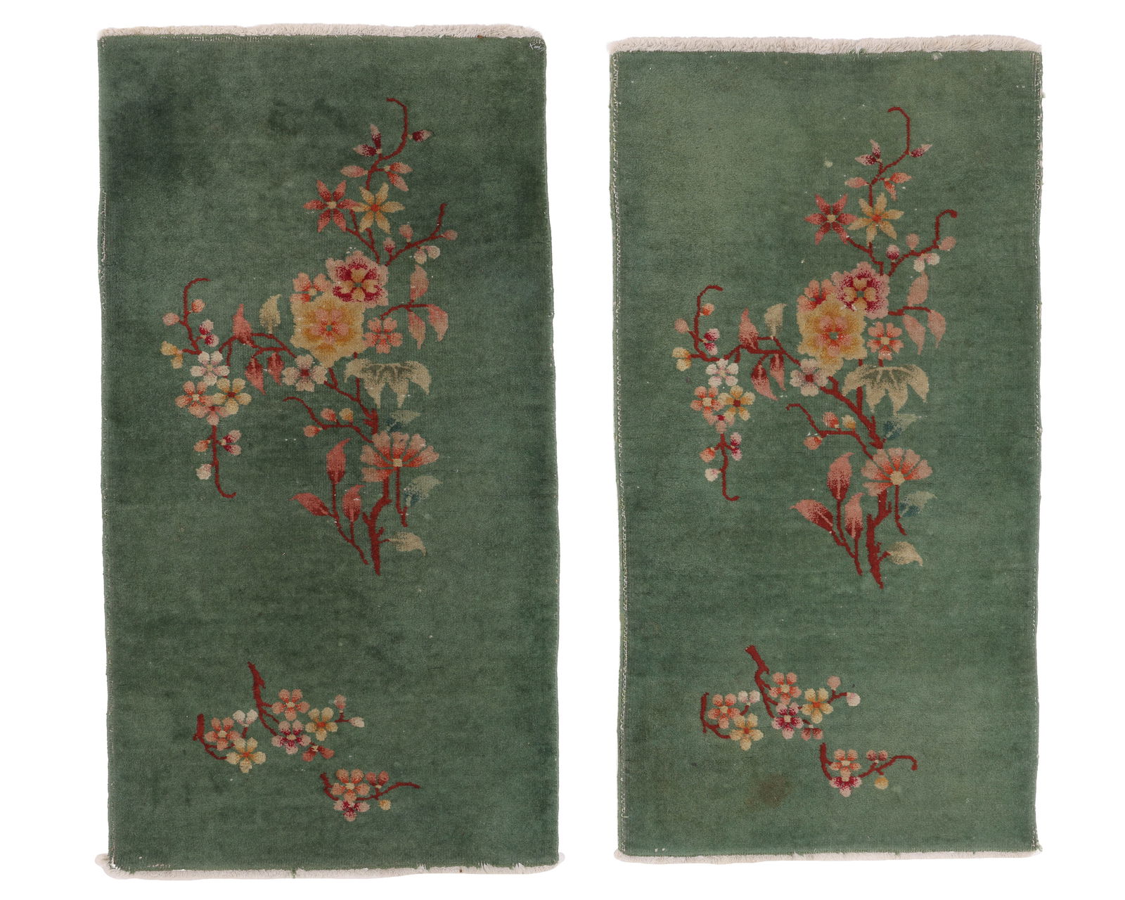 Pair Chinese Art Deco Rugs, Ca. 1930's/40's, 2'0'' x 3'10'': Pair Chinese Art Deco Rugs, Ca. 1930's/40's, 2'0'' x 3'10'' (61 x 117 cm). Weight: 15 lbs. Material: wool pile, cotton warp, cotton weft.