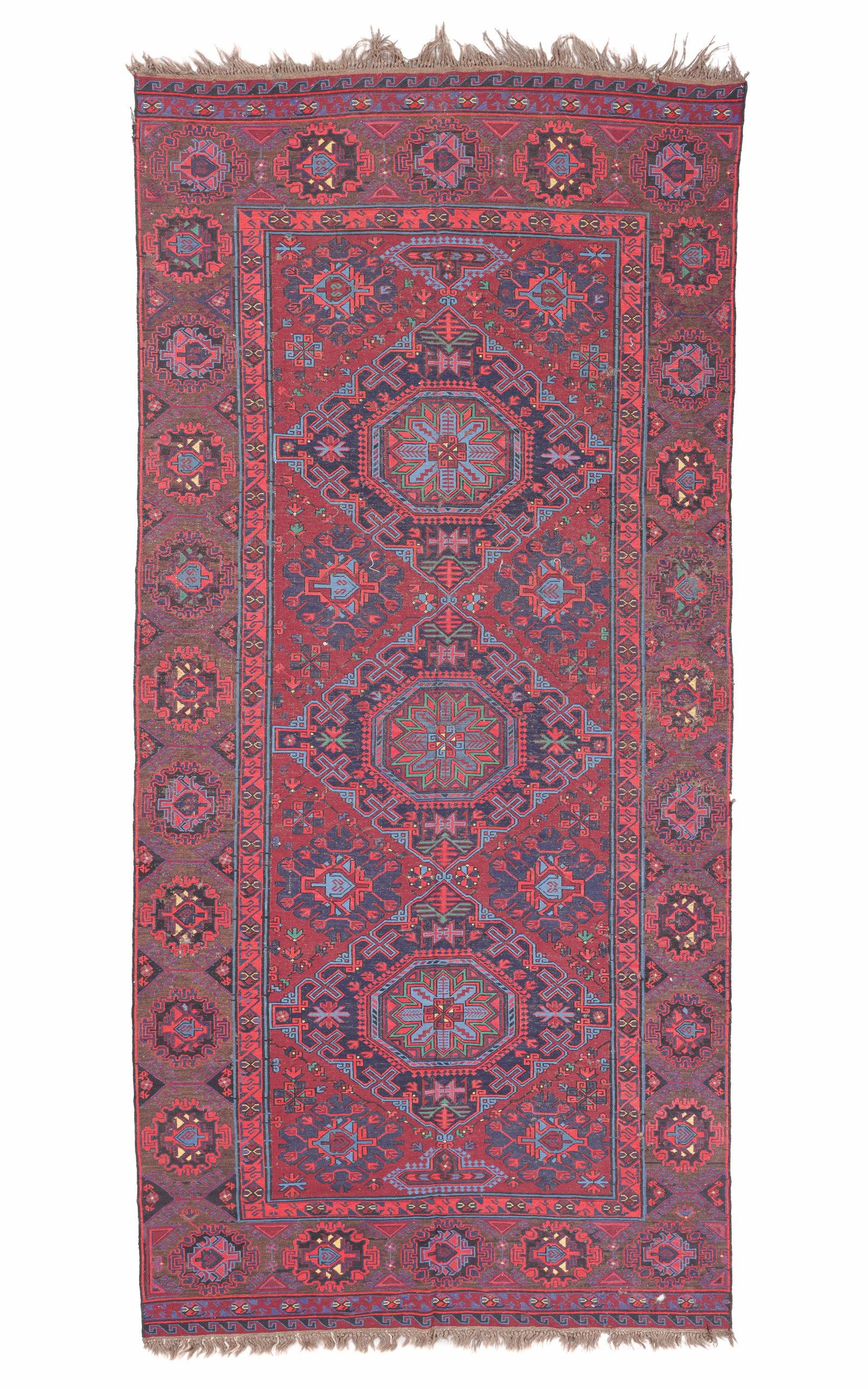 Sumak Rug, Caucasus, Ca. 1900, 5'11'' x 12'5'': Sumak Rug, Caucasus, Ca. 1900, 5'11'' x 12'5'' (180 x 378 cm). Weight: 26 lbs. Material: wool surface, wool warp.