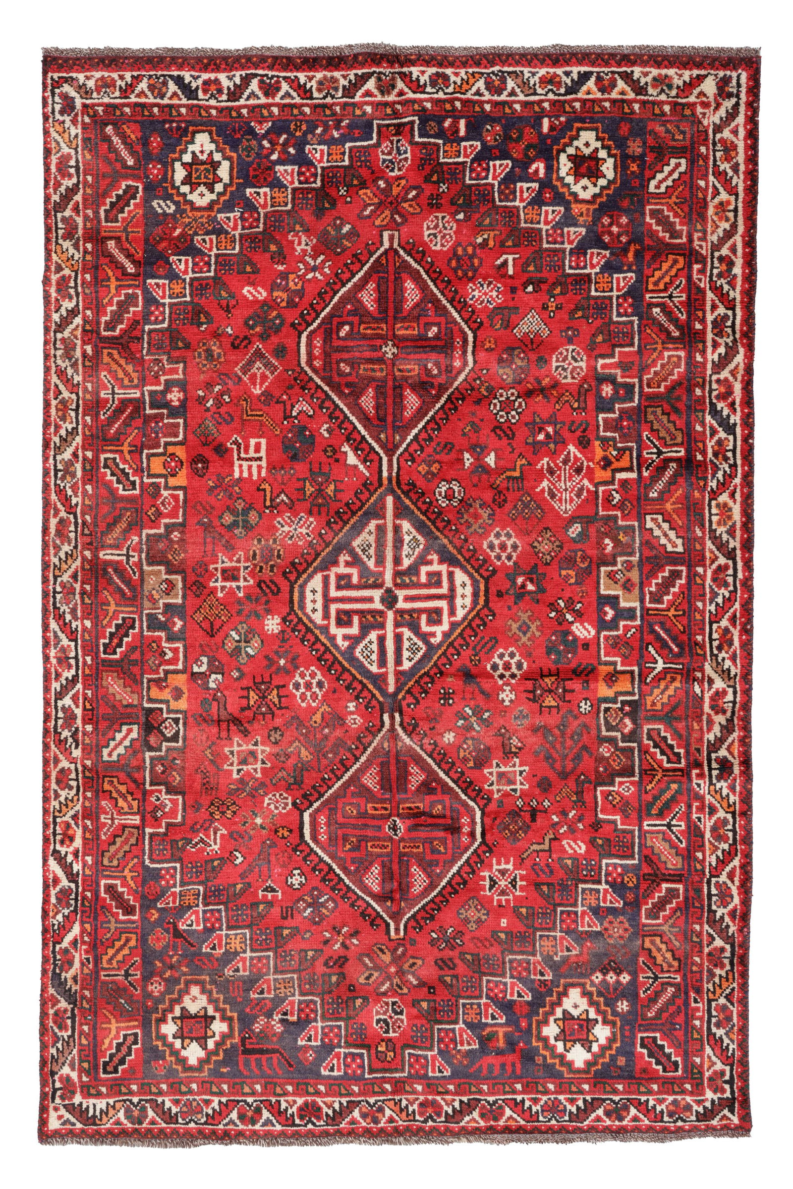 Shiraz Rug, Persia, Ca. 1960, 5'7'' x 8'6'': Shiraz Rug, Persia, Ca. 1960, 5'7'' x 8'6'' (170 x 259 cm). Weight: 27 lbs. Wool.