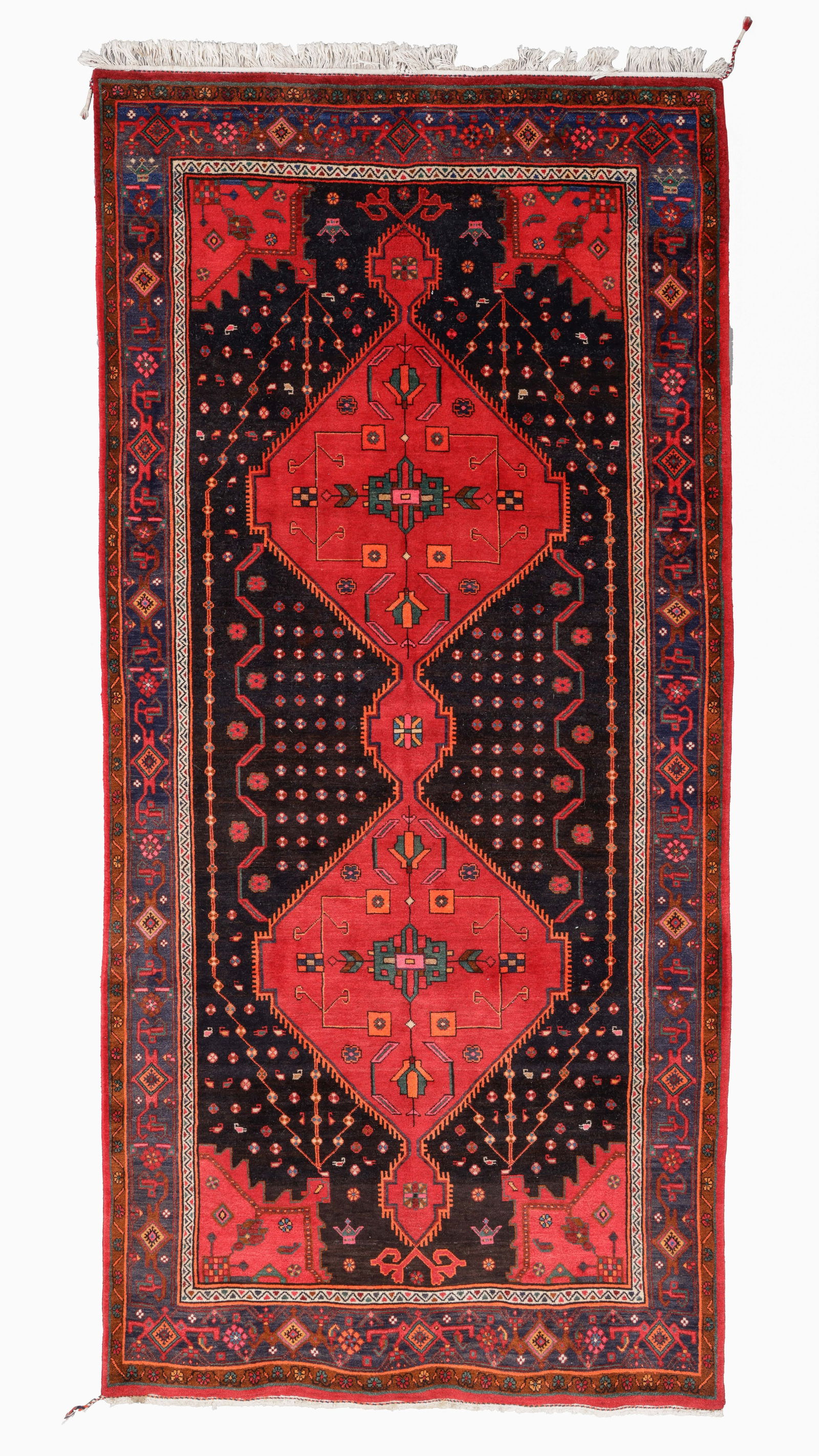Karadja Rug, Persia, Late 20th C., 4'5'' x 9'3'': Karadja Rug, Persia, Late 20th C., 4'5'' x 9'3'' (135 x 282 cm). Weight: 35 lbs. Material: wool pile, cotton warp, cotton weft.