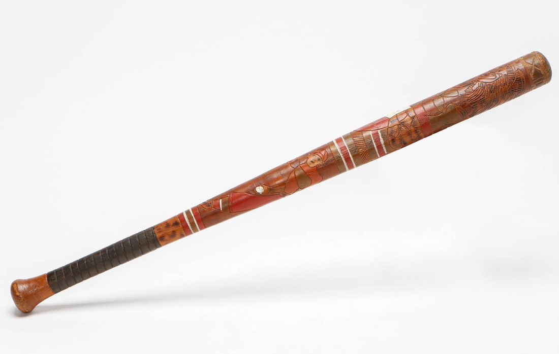 Vintage Folk Carved Baseball Theme Bat (1 of 6)