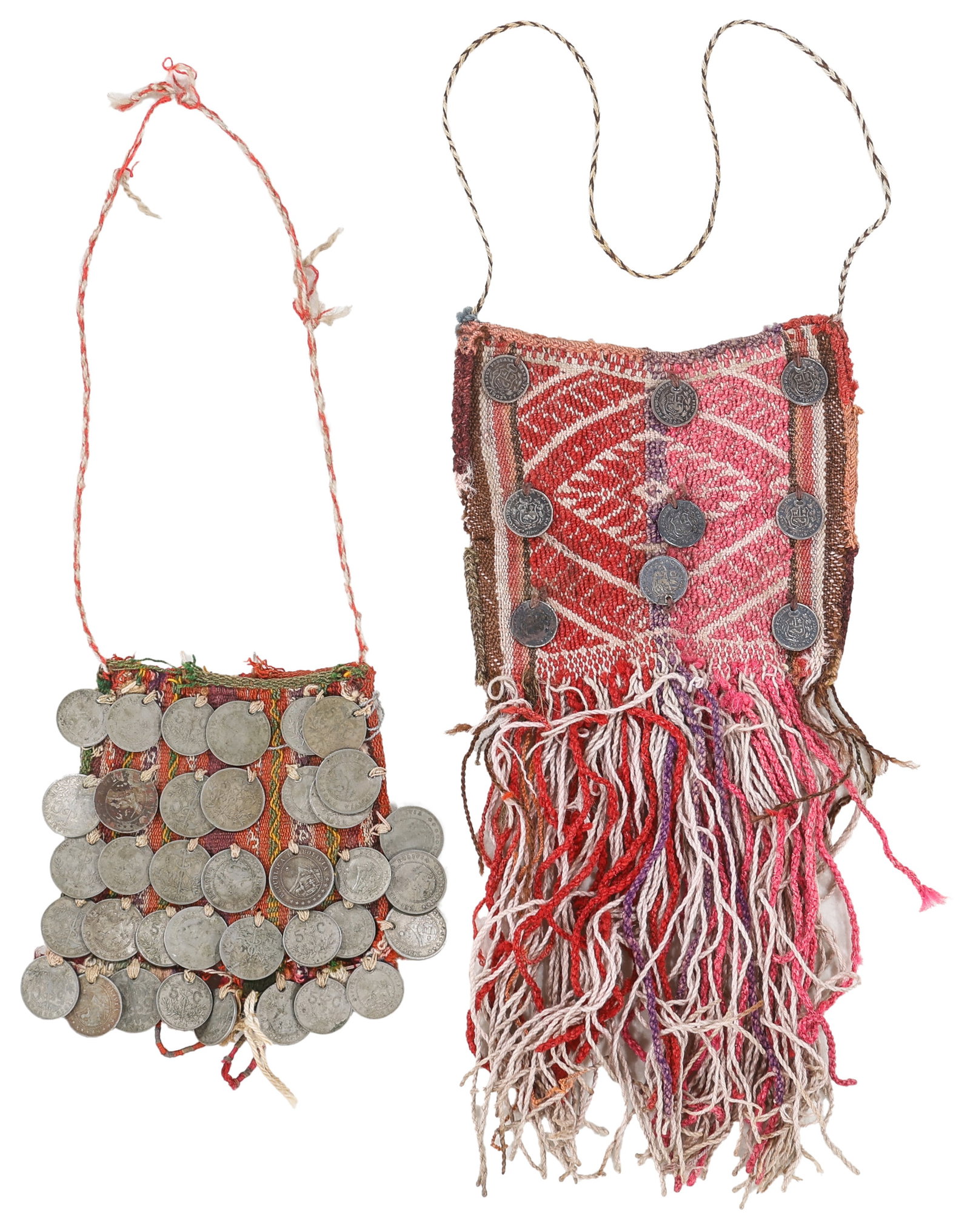 Two Quechua Coin Decorated Chuspas, Cuzco Region and Dept. of Potosi, c. 1900 (1 of 2)