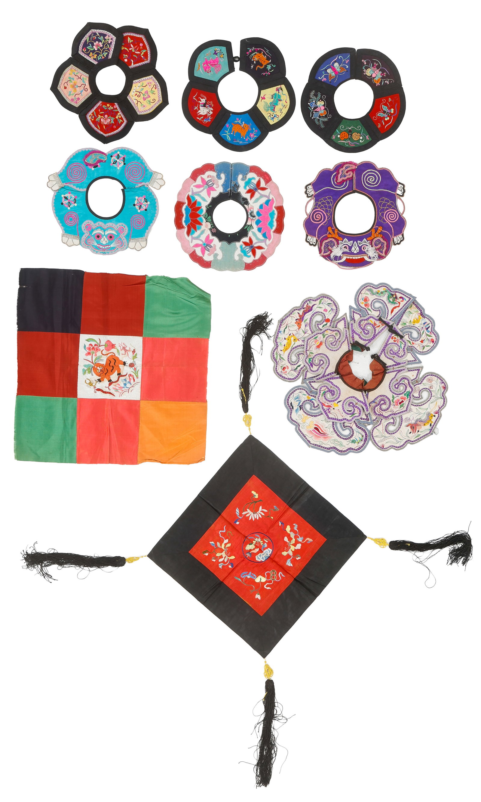 Group of 9 Chinese Embroidered Child's Cloud Collars and More (1 of 4)