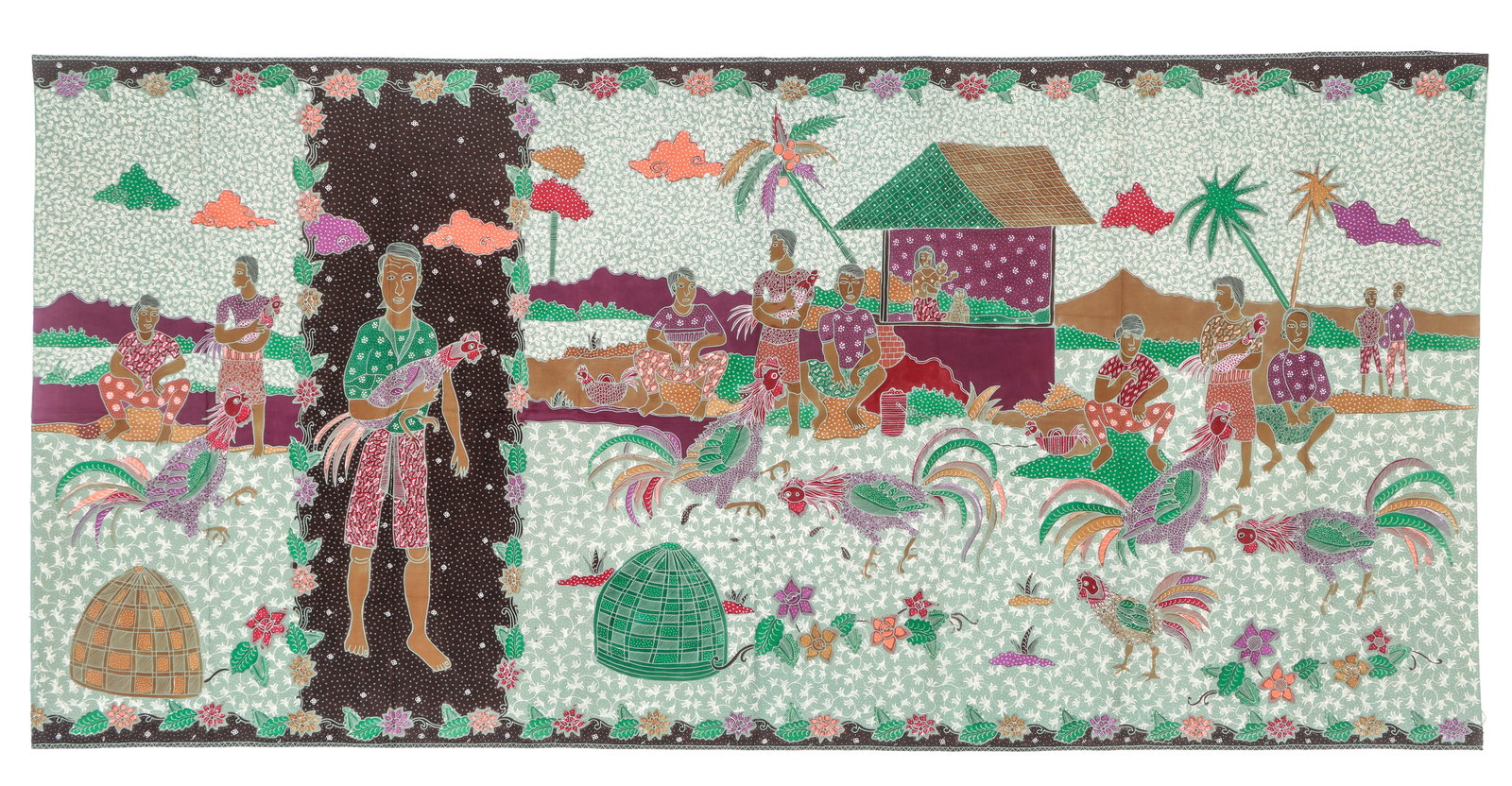 Peranakan Tulis Batik Sarong Depicting Cockfight, Java, Indonesia (1 of 5)