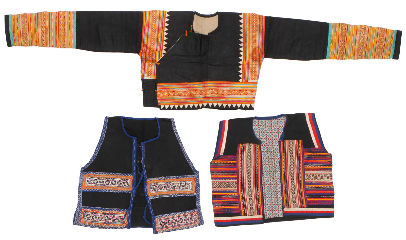 Hmong Applique Vests and Man's Jackets (3), Northern Laos, Mid 20th C. (1 of 3)