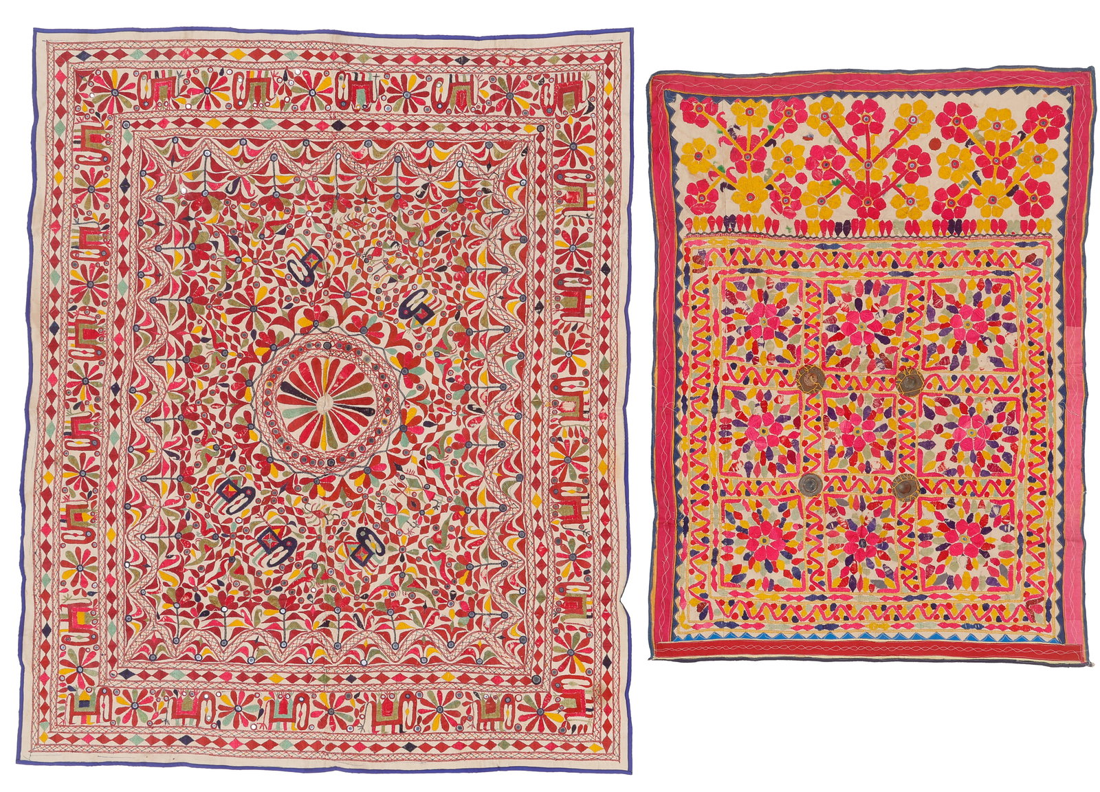 Two Gujarat Embroidered and Mirror Work Textiles, India (1 of 5)