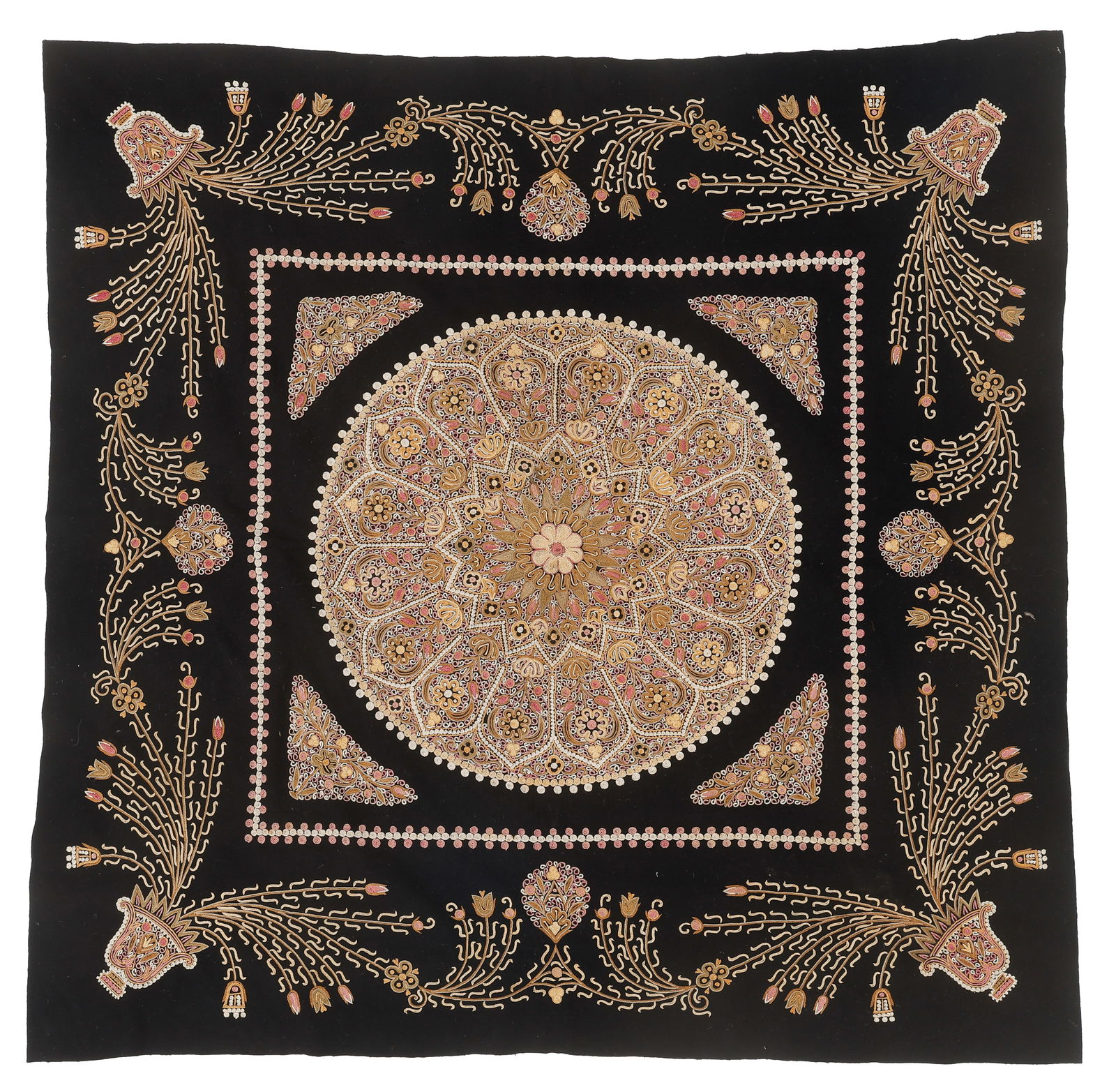 Persian Chain-Stitch Embroidered Wool Panel, 19th C. (1 of 4)
