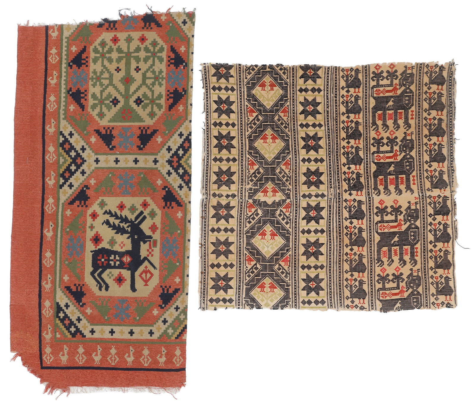 Two Swedish Folk Art Weaving Fragments, Late 19th C. (1 of 5)
