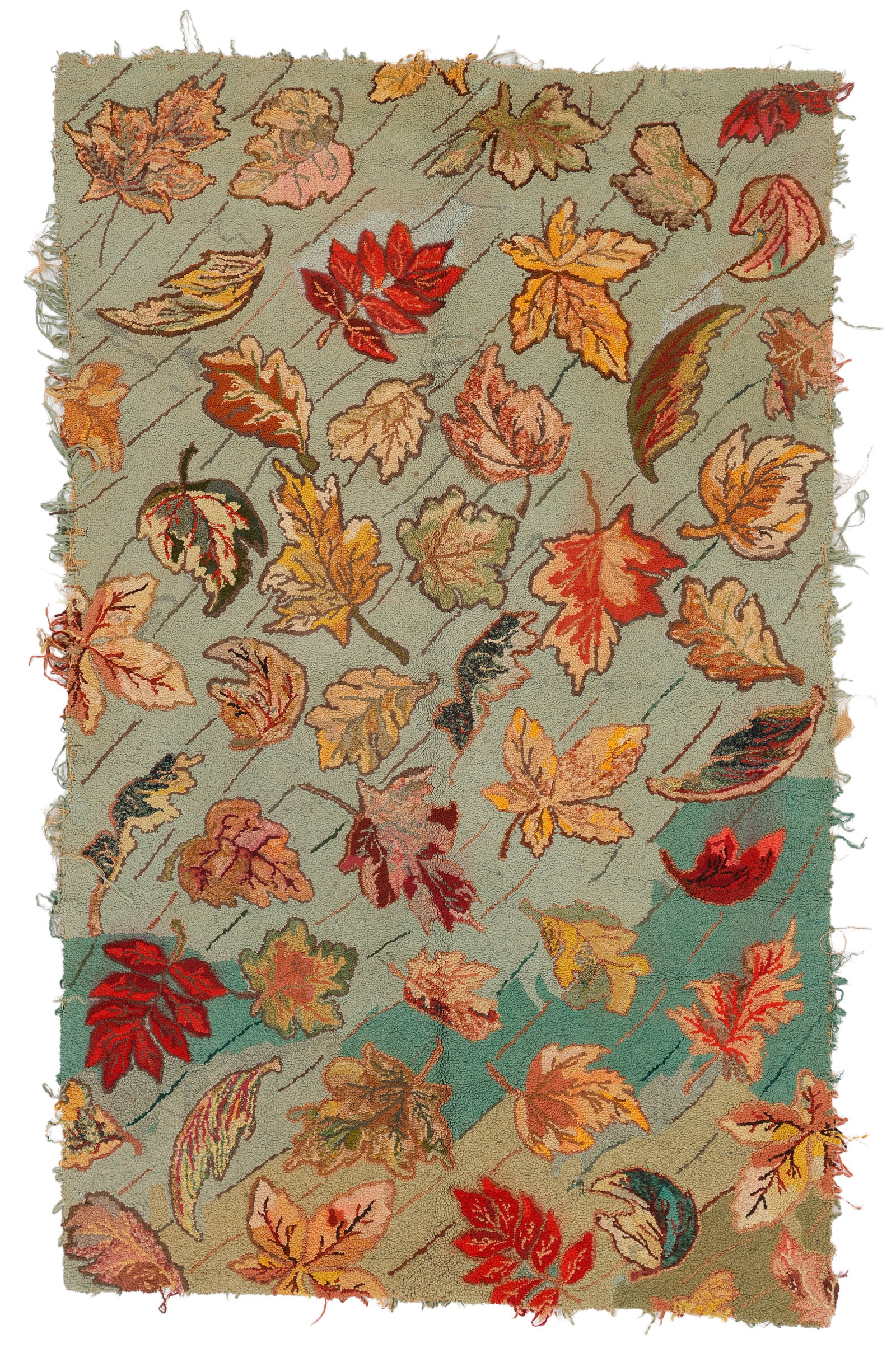 American Latch Hook Leaf Patterned Rug, Early/Mid 20th C. (1 of 3)
