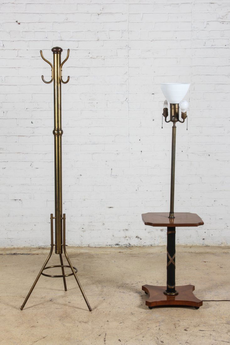Estate Lot Coat Rack and Floor Lamp: Estate Lot Coat Rack and Floor Lamp. Size: 59" x 16" x 16" (Side Table with Lamp); 68" x 19" x 19" (Hat and Coat Rack).