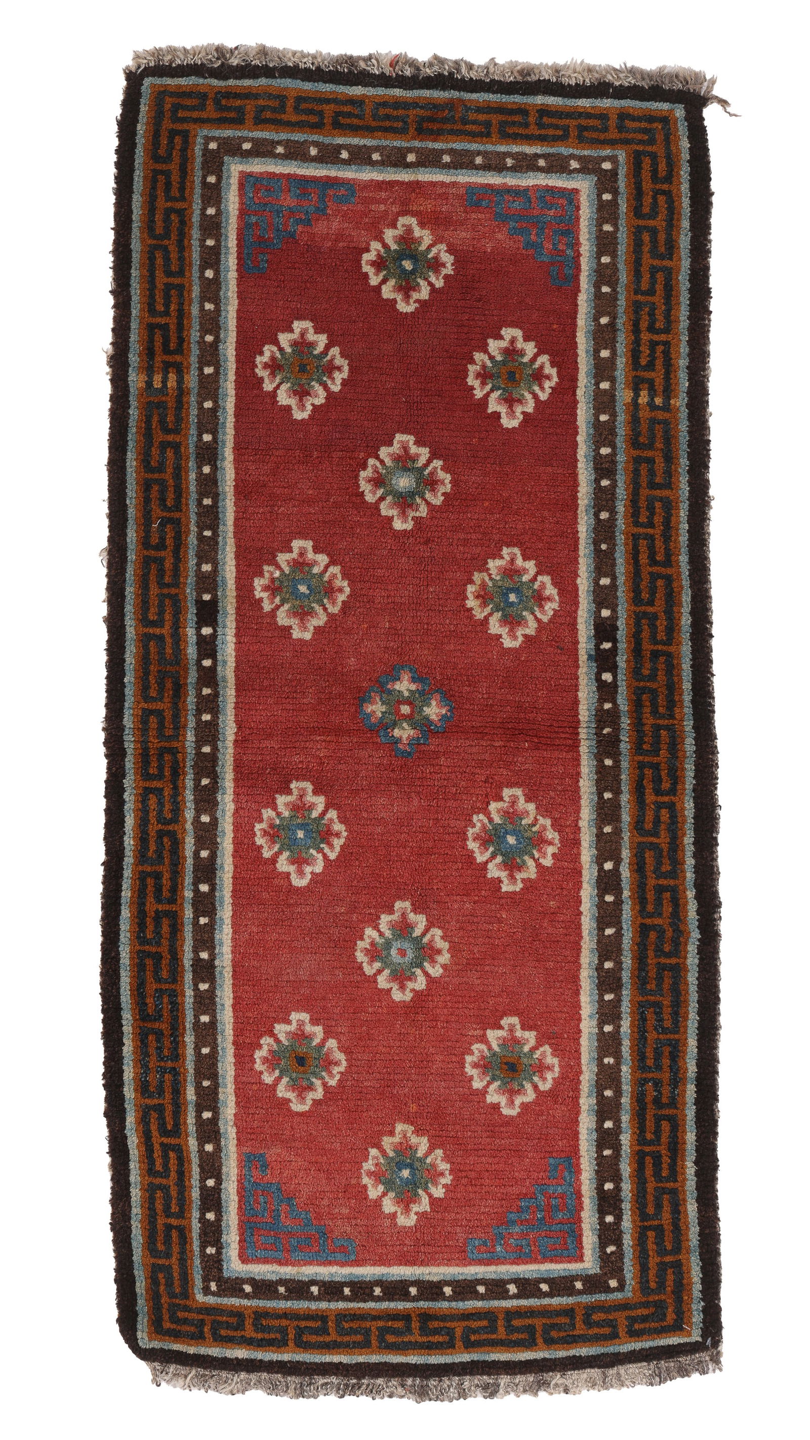 Red Floral Field Khaden Rug, Tibet, Late 19th C., 2'0'' x 4'4'' (1 of 6)