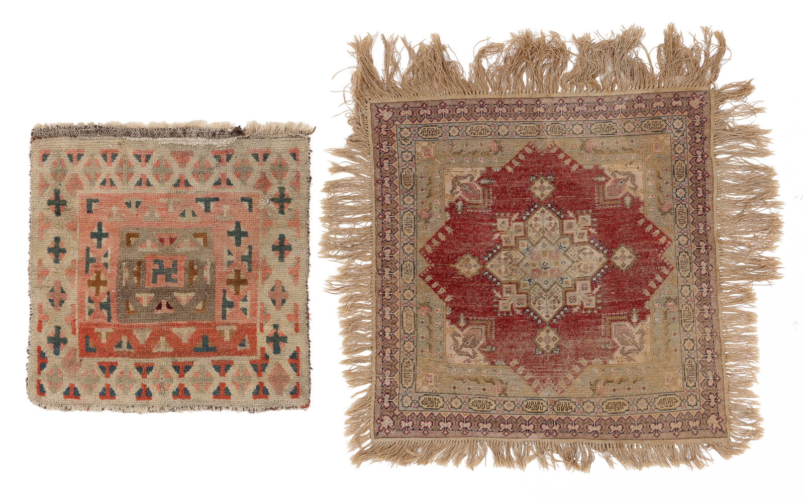 2 Square Small Rugs, Tibetan and Kayseri, Early 20th C (1 of 7)