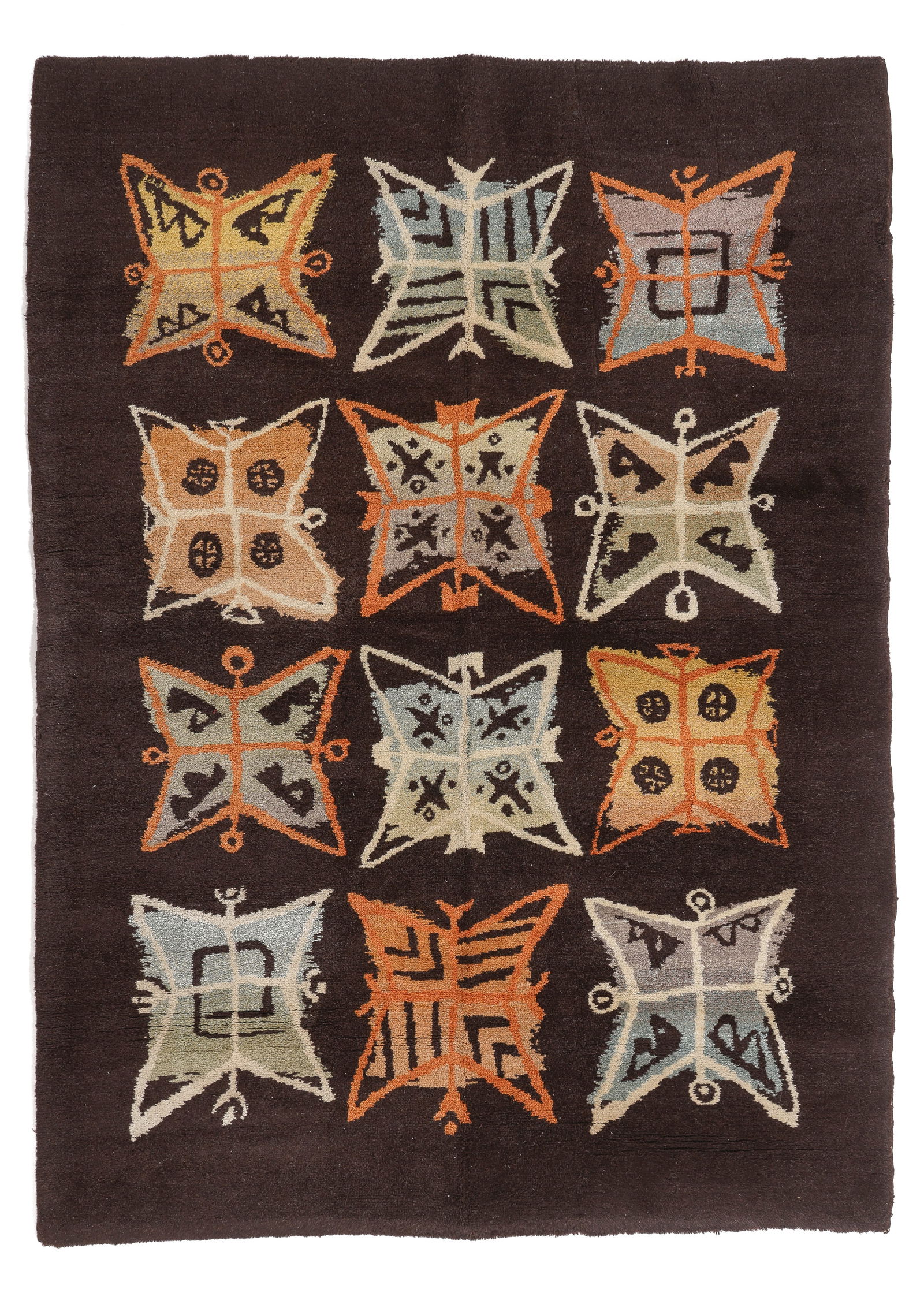 Unusual Art Deco Rug, Origin Unknown, Ca. 1930's/40's, 4'11'' x 6'9'' (1 of 6)