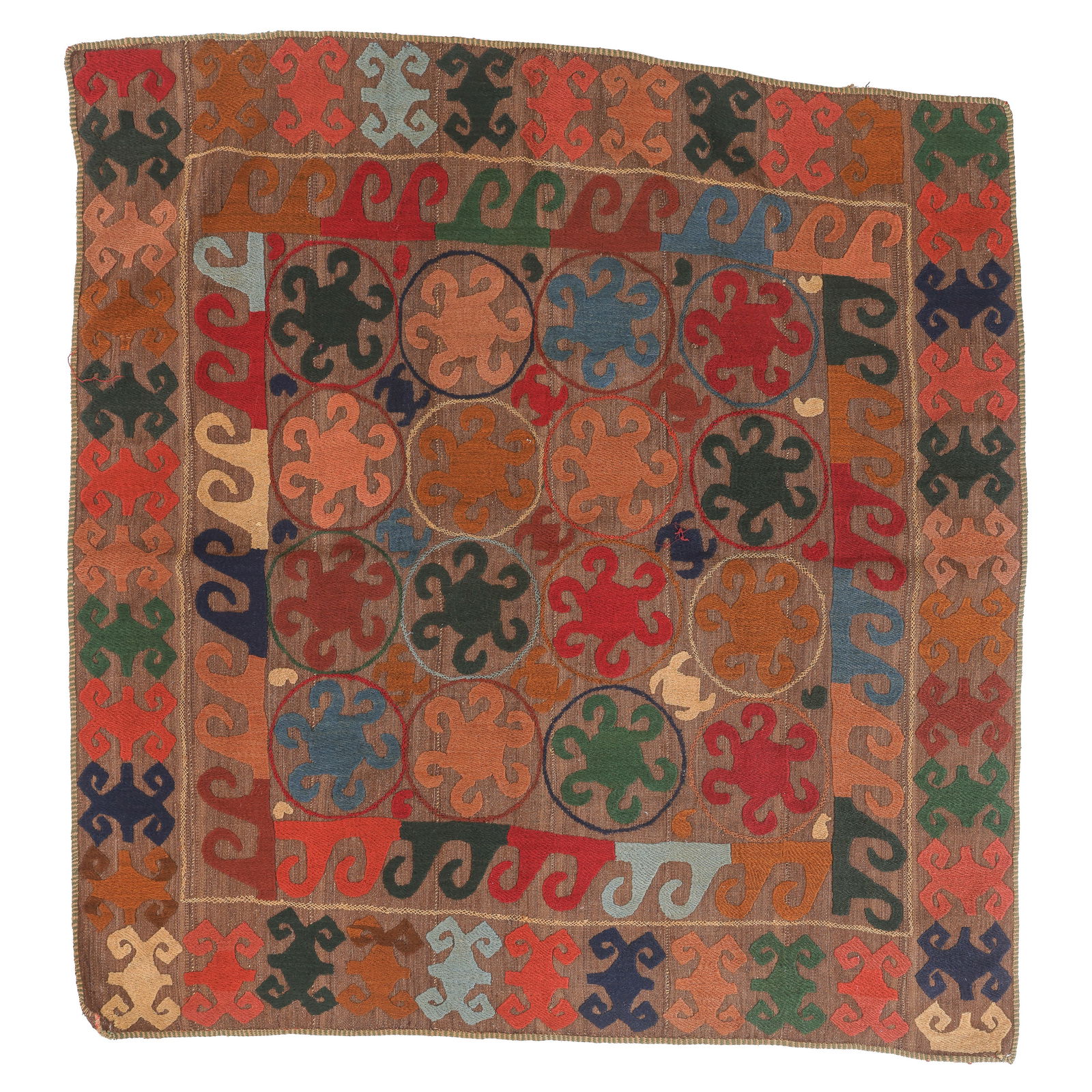 Uzbek Flatweave, Central Asia, 20th Century, 5'9'' x 5'4'': Uzbek Flatweave, Central Asia, 20th Century, 5'9'' x 5'4'' (175 x 163 cm). Weight: 7 lbs. Wool.