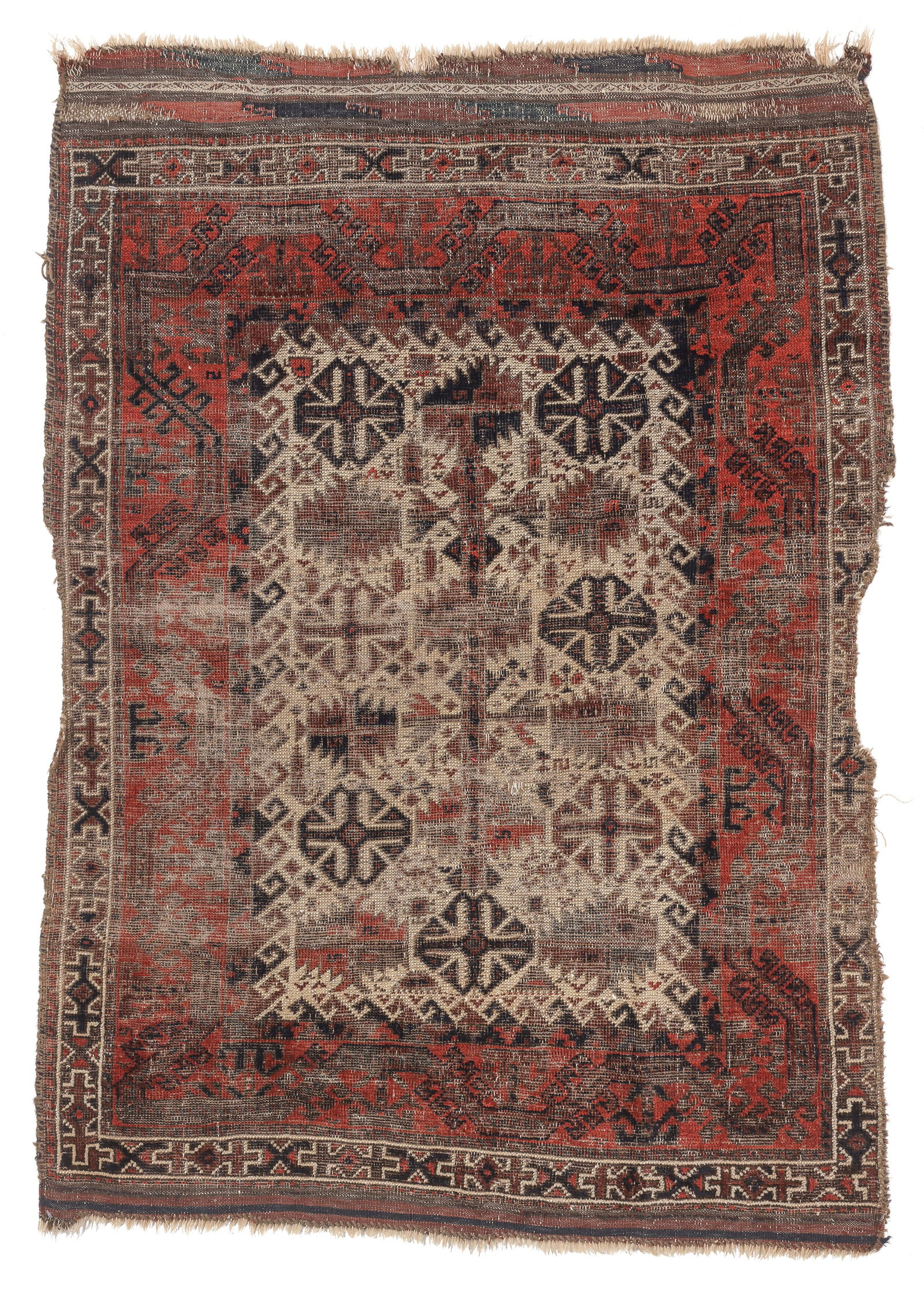 Fine Ivory Field Baluch Rug, NE Persia, 19th C., 2'10'' x 4'0'': Fine Ivory Field Baluch Rug, NE Persia, 19th C., 2'10'' x 4'0'' (86 x 122 cm). Weight: 3 lbs. Material: wool pile, wool warp, wool weft.