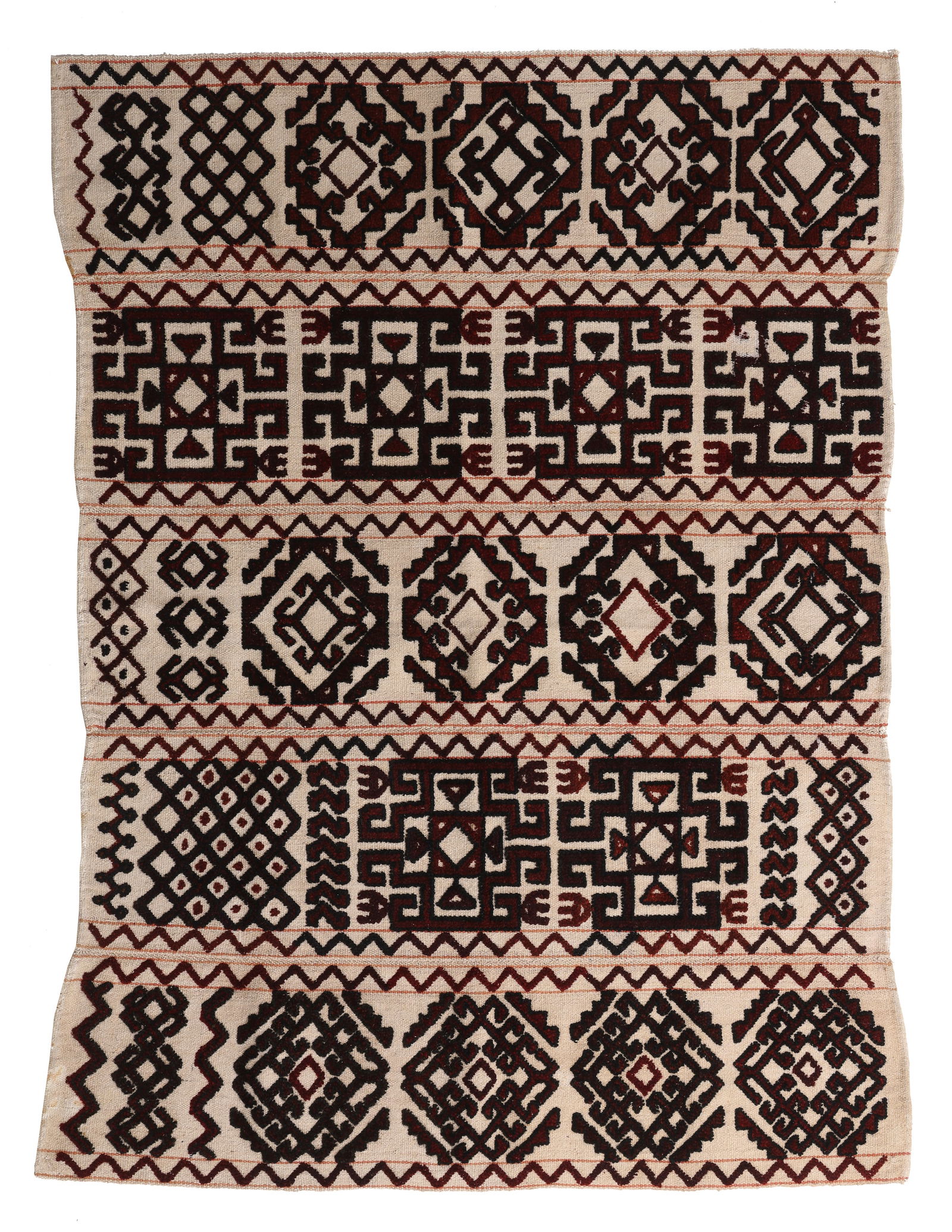 Mixed Pile & Flatweave Rug, Central Asia, Early/Mid 20th C., 4'2'' x 5'6'' (1 of 6)