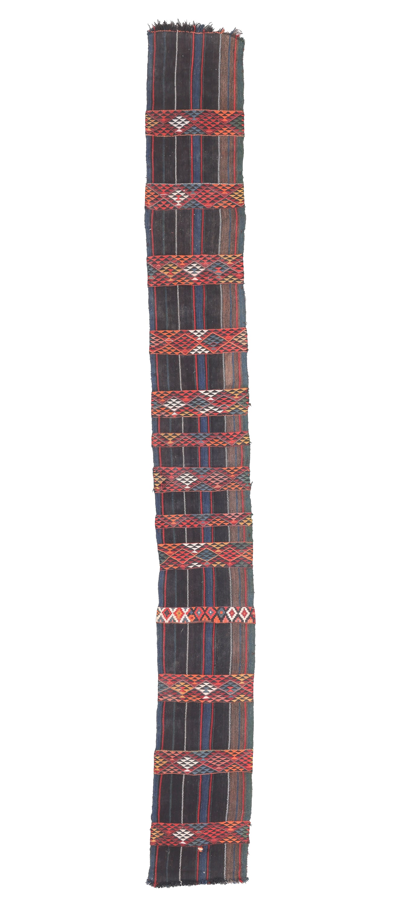 Long Bedouin Kilim Panel, North Africa, Early 20th C., 1'7'' x 13'4'': Long Bedouin Kilim Panel, North Africa, Early 20th C., 1'7'' x 13'4'' (48 x 406 cm). Weight: 6 lbs. Material: wool surface, wool warp.