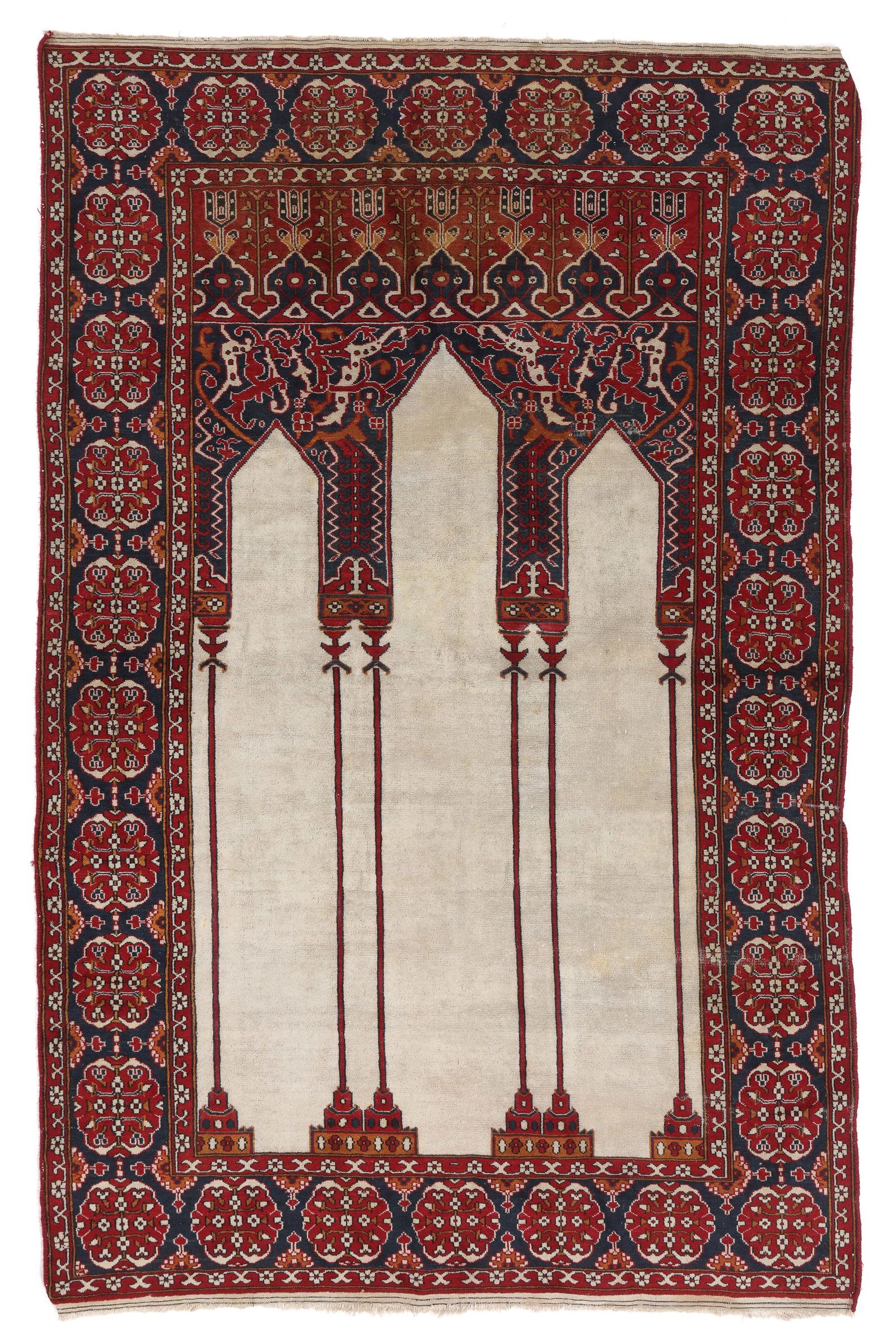 Classical Ottoman Style Prayer Rug, Turkey, Mid/Late 20th C., 4'1'' x 6'6'' (1 of 6)
