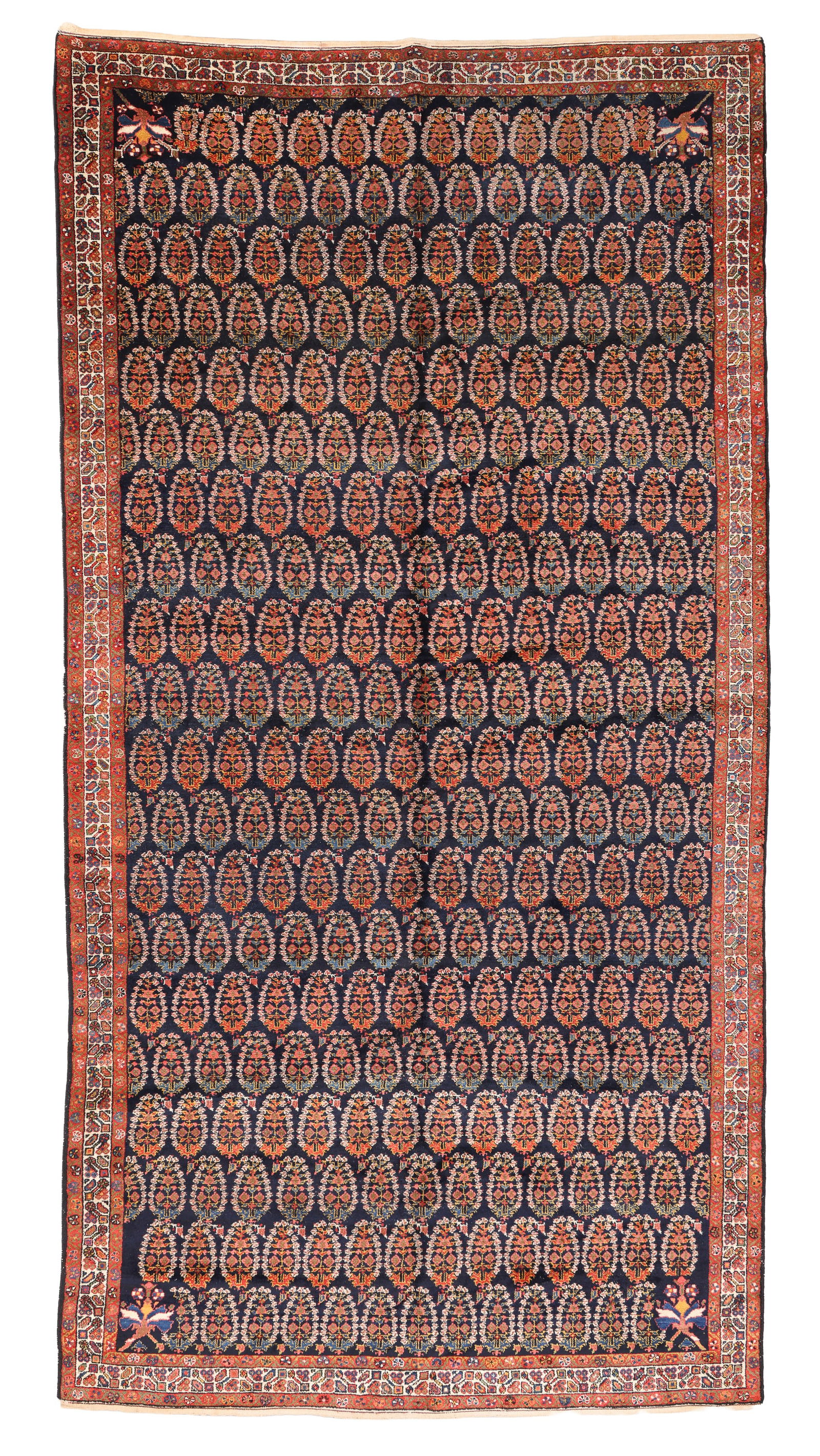 Malayer Blue Field Boteh Rug, Persia, Ca. 1910, 7'0'' x 13'5'': Malayer Blue Field Boteh Rug, Persia, Ca. 1910, 7'0'' x 13'5'' (213 x 409 cm). Weight: 69 lbs. Material: wool pile, cotton warp, cotton weft.