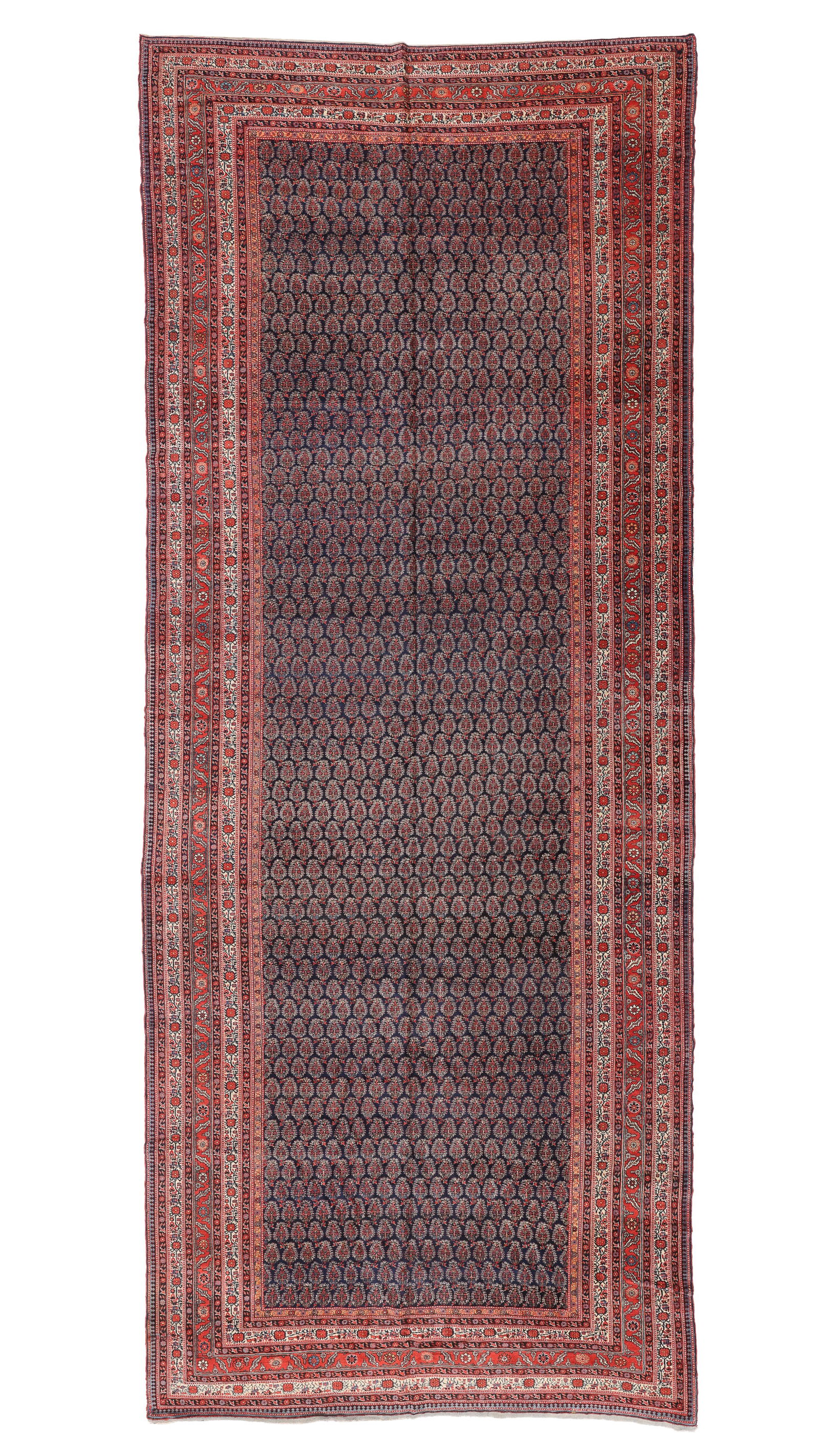 Mansion-Size Blue Seraband Rug, Persia, Ca. 1910, 6'11'' x 17'4'': Mansion-Size Blue Seraband Rug, Persia, Ca. 1910, 6'11'' x 17'4'' (211 x 528 cm). Weight: 42 lbs. Material: wool pile, cotton warp, cotton weft.