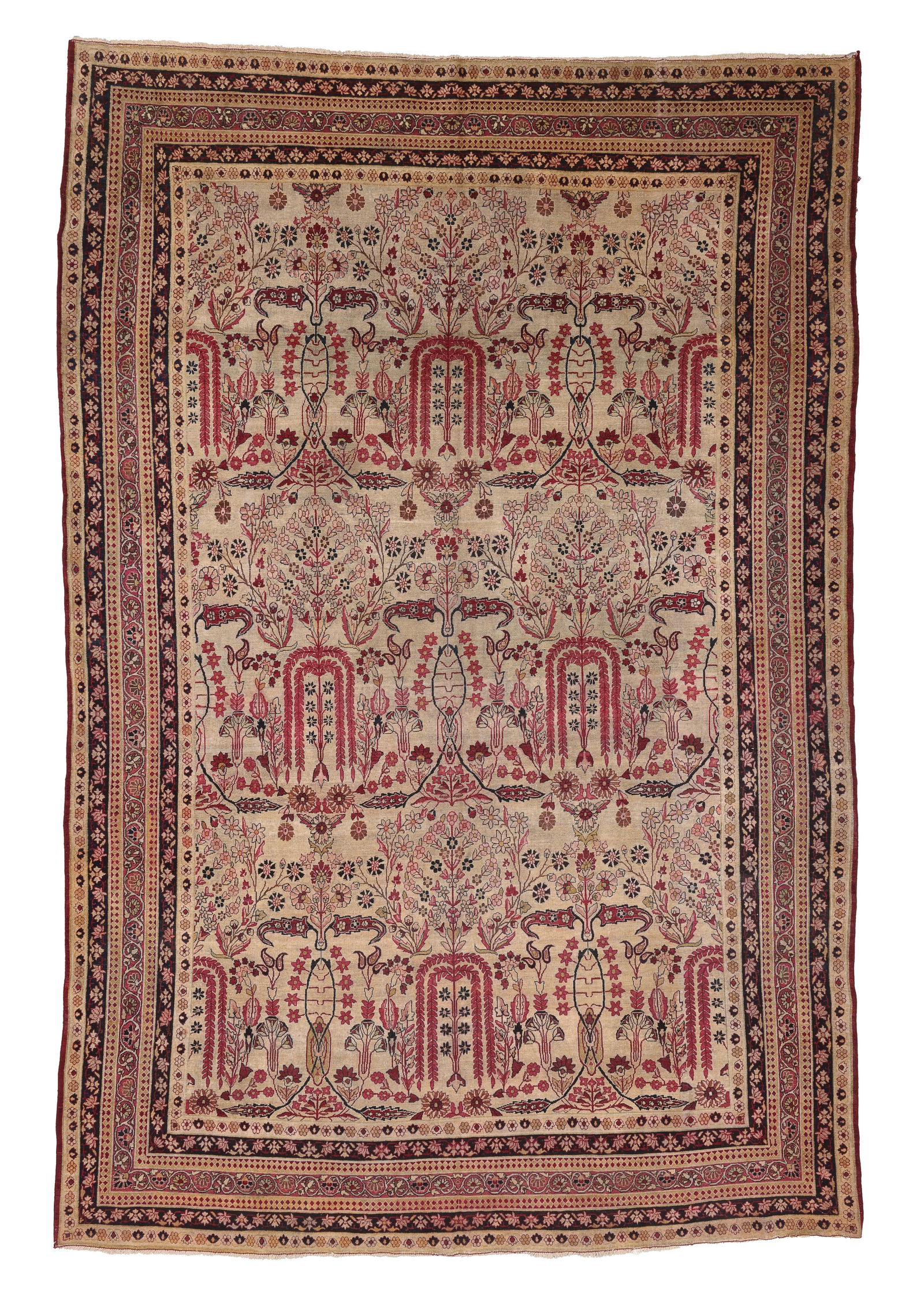 Ivory Field Lavar Kerman Rug, Persia, Ca. 1890, 8'1'' x 11'11'': Ivory Field Lavar Kerman Rug, Persia, Ca. 1890, 8'1'' x 11'11'' (246 x 363 cm). Weight: 31 lbs. Material: wool pile, cotton warp, cotton weft.