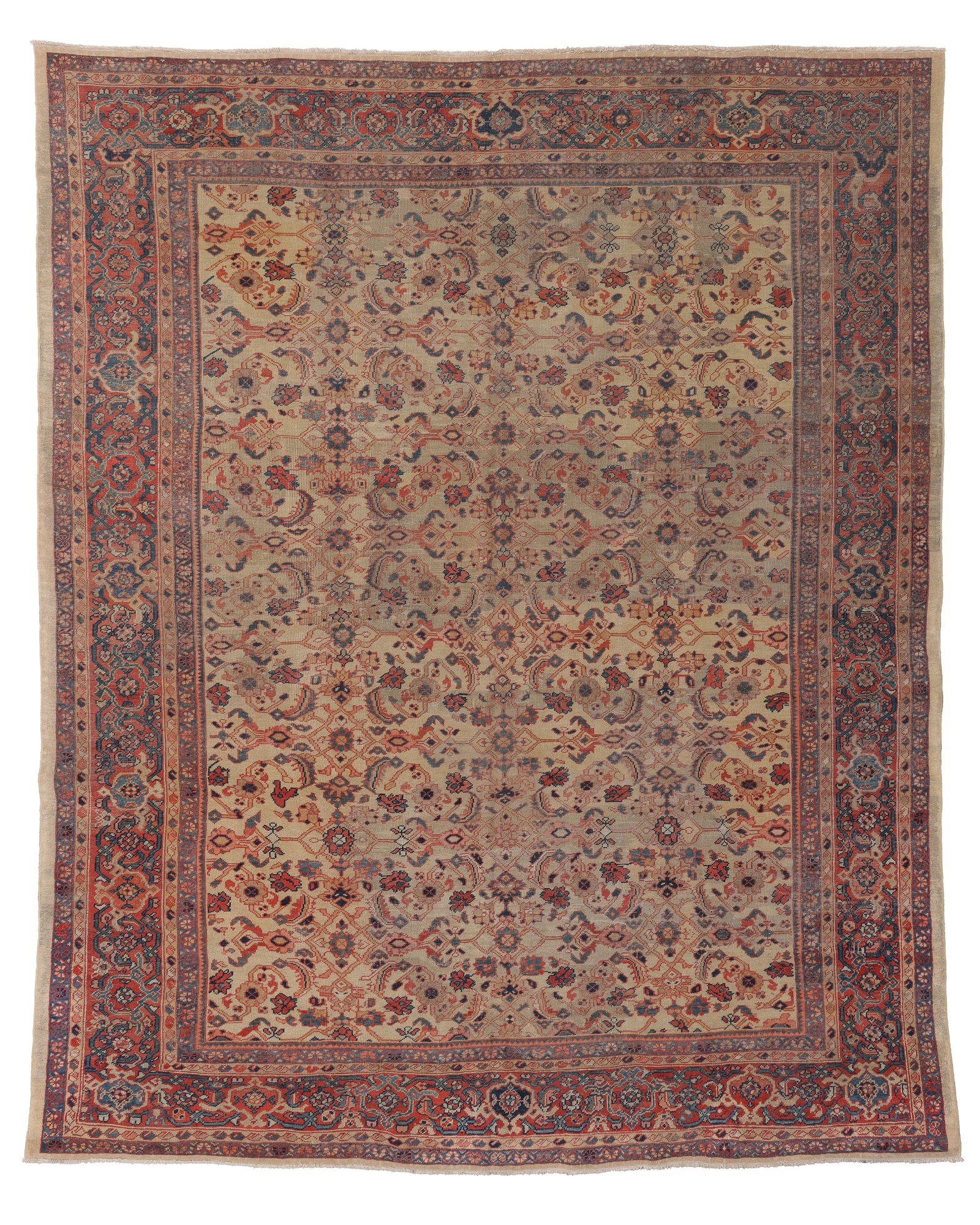 Fine Ivory Field Sultanabad Rug, Persia, Late 19th C., 8'6'' x 10'6'': Fine Ivory Field Sultanabad Rug, Persia, Late 19th C., 8'6'' x 10'6'' (259 x 320 cm). Weight: 30 lbs. Material: wool pile, cotton warp, cotton weft.