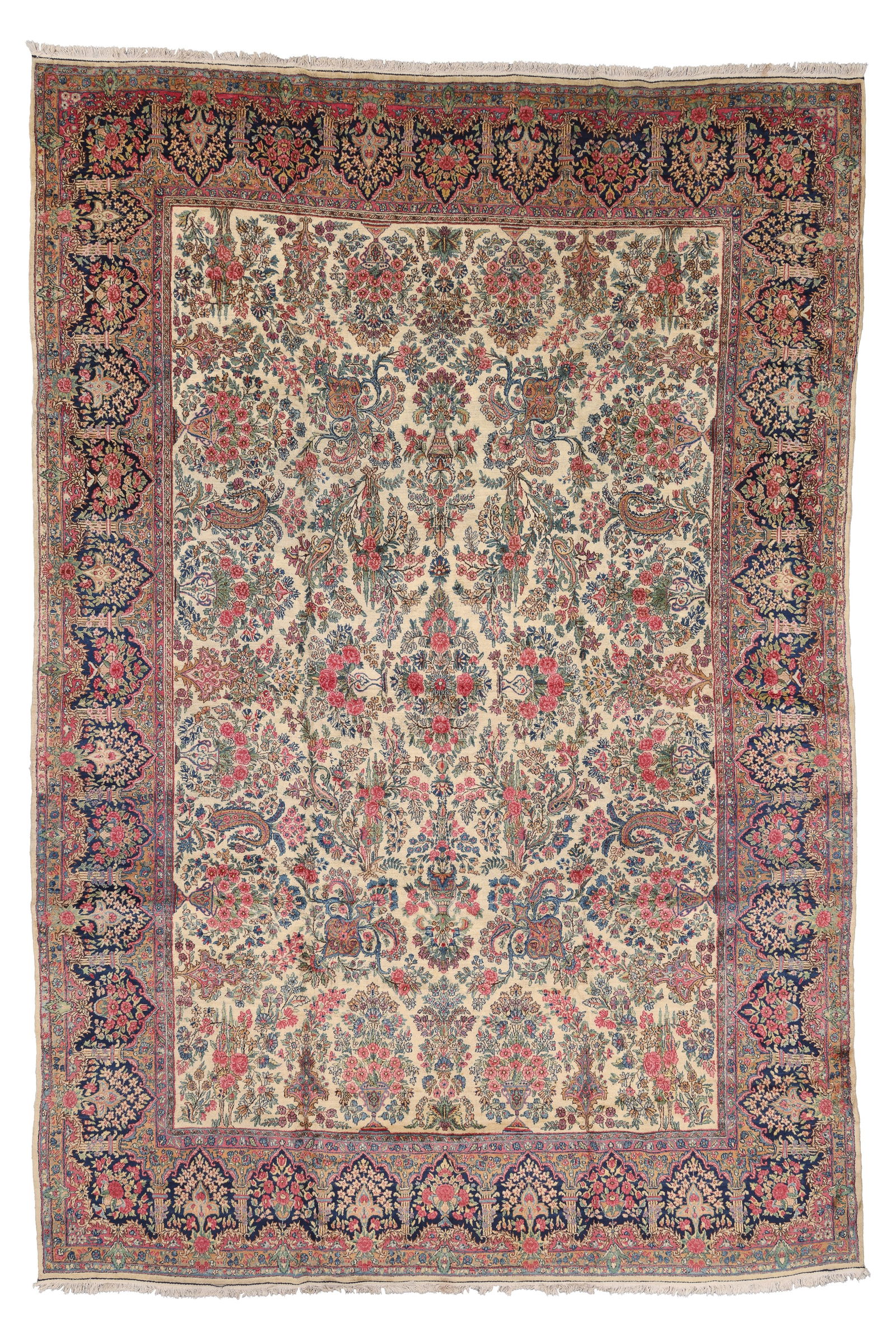 Fine Ivory Field Kerman Rug, Persia, Ca. 1930's/40's, 9'10'' x 14'7'' (1 of 7)