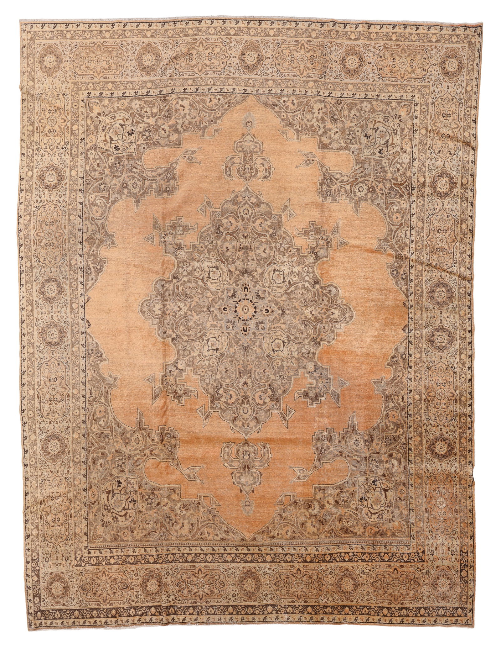 Tabriz Rug, Persia, Early 20th C., 10'4'' x 13'9'': Tabriz Rug, Persia, Early 20th C., 10'4'' x 13'9'' (315 x 419 cm). Weight: 60 lbs. Material: wool pile, cotton warp, cotton weft.