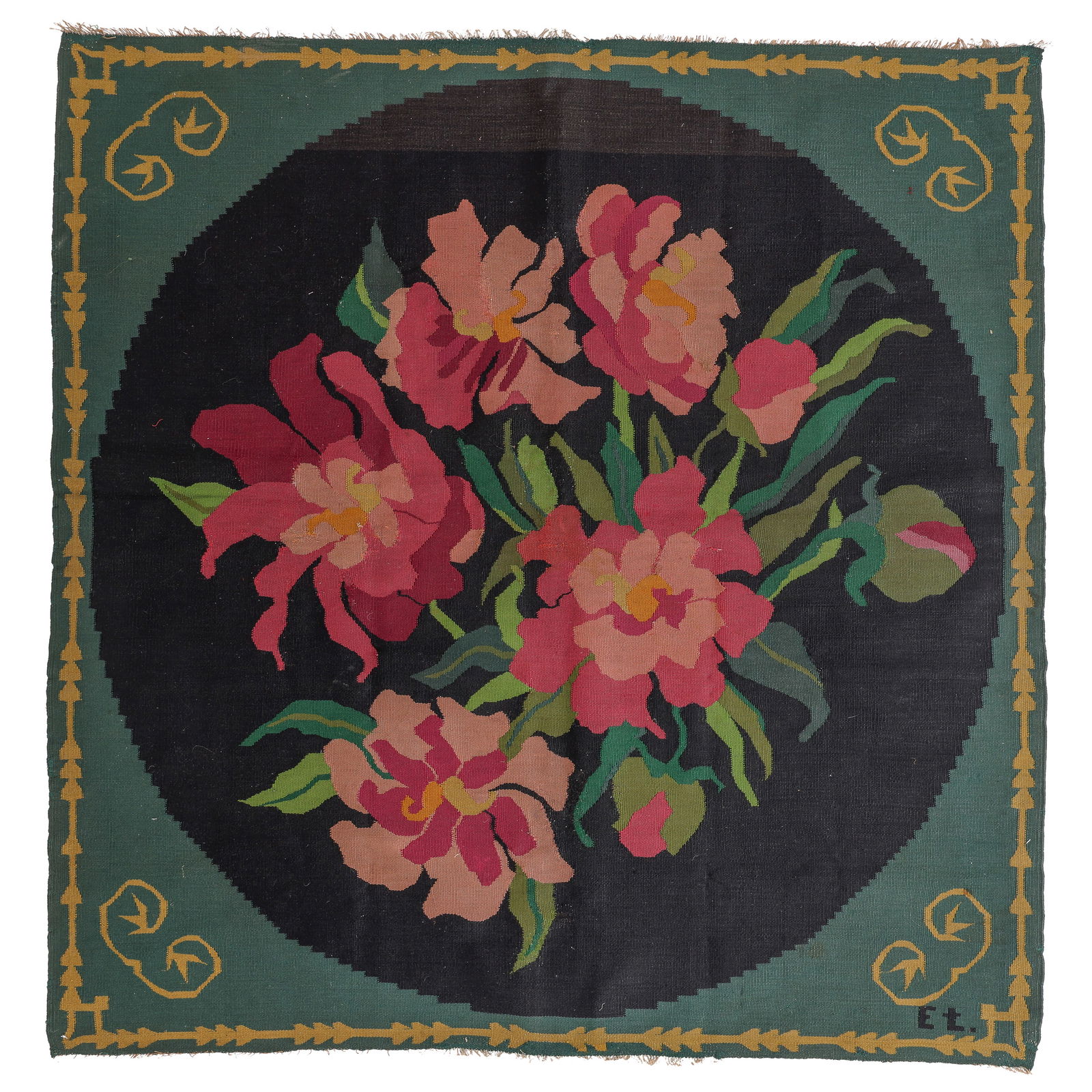 Floral Kilim/Tapestry, Possibly Romania or Ukraine, Early 20th C., 4'11'' x 5'1'' (1 of 5)