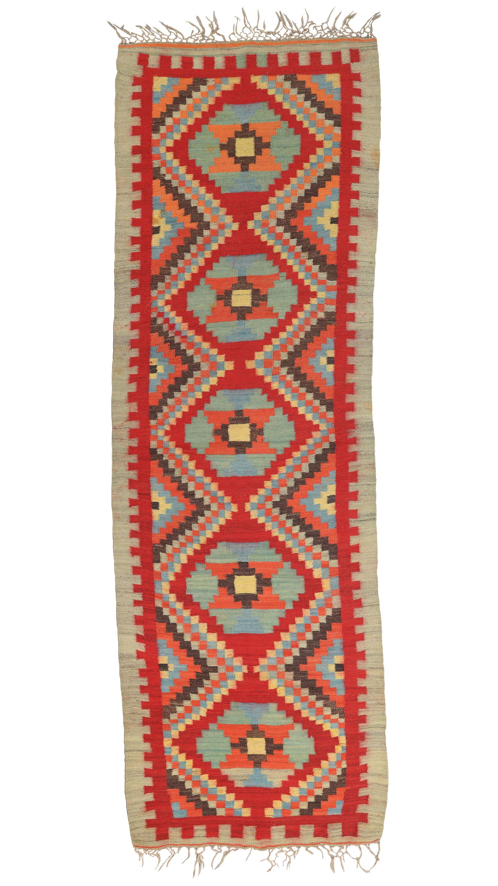 Kilim Runner, North Africa?, Mid 20th C., 3'3'' x 10'1'': Kilim Runner, North Africa?, Mid 20th C., 3'3'' x 10'1'' (99 x 307 cm). Weight: 7 lbs. Material: wool surface, wool warp.