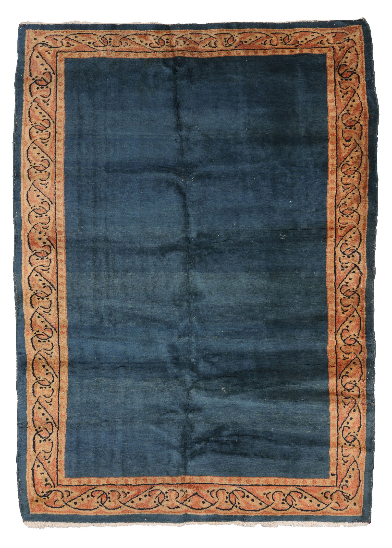 Open Blue Field Rug, India, Ca. 1930's/40's, 4'3'' x 5'9'': Open Blue Field Rug, India, Ca. 1930's/40's, 4'3'' x 5'9'' (130 x 175 cm). Weight: 13 lbs. Material: wool pile, cotton warp, cotton weft.