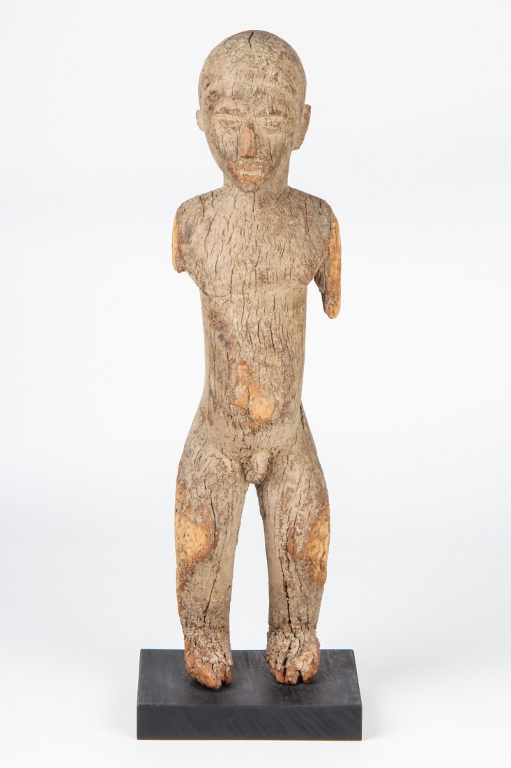 African Lobi Figure: African Lobi Figure, carved wood; stand. Size: 24" x 7.5" x 5.75". Provenance: ex collection Ben Bernstein; estate of Milton Ginsburg.