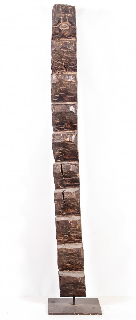 Tibetan/Nepal Ladder, 19th c. or earlier: Tibetan/Nepal Ladder, 19th c. or earlier, carved wood. Size: 80" x 6.5" x 6.5".