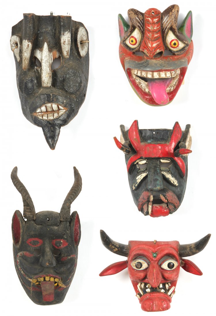5 Horned Mexican Festival Masks- Mascara