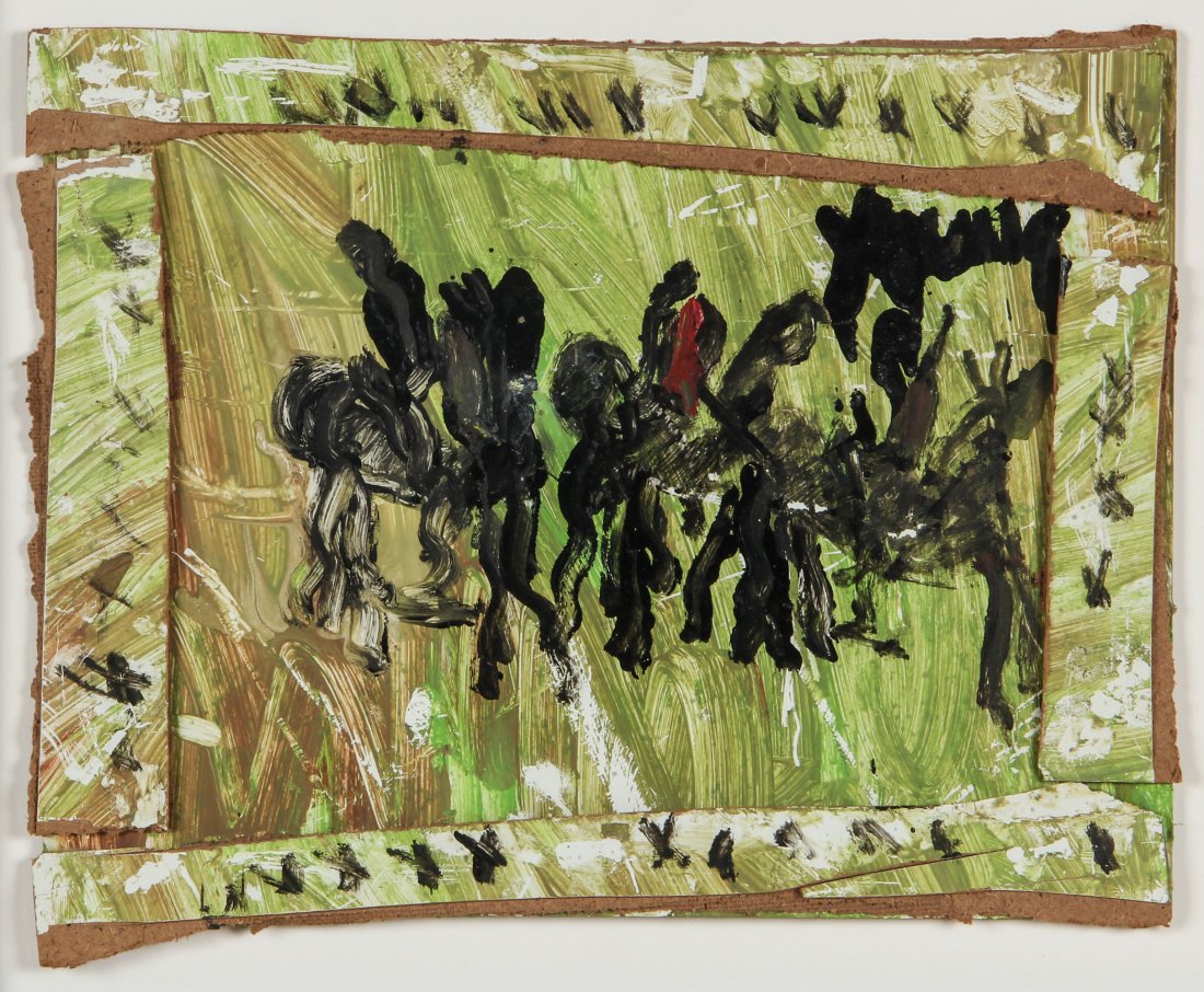 Purvis Young (American, 1943-2010): Purvis Young (1943-2010), Untitled. Size: 13.5" x 18" (Irregular), 17" x 21" x 1.5" (Frame). Medium: house paint on laminated masonite. Provenance: Grumbacher-Viener collection.