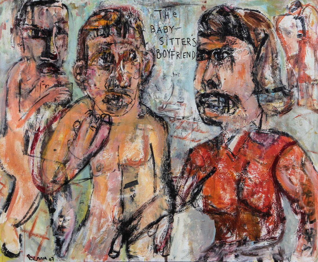 Jim Bloom "Baby Sitters Boyfriend": Jim Bloom (American, b. 1968), "Baby Sitters Boyfriend", 2007. Size: 61" x 73". Medium: acrylic, mixed media on stretched canvas. Provenance: George and Sue Viener collection.