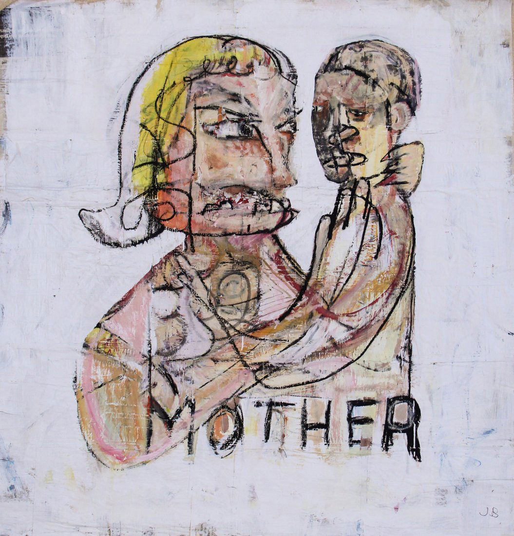 Jim Bloom "Mother": Jim Bloom (American, b. 1968), "Mother", 2005. Size: 62.5" x 71". Medium: mixed media, paint and marker on rolled newspaper with masking tape. Provenance: George and Sue Viener collection.