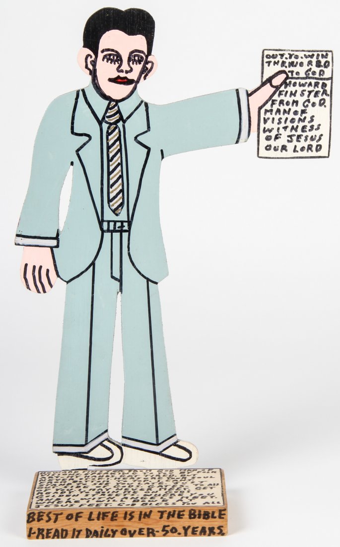Howard Finster "Howard": Howard Finster (American, 1916-2001), "Howard", 1991. Size: 13.5" x 8.5" x 3.75". Medium: painted cut wood. Provenance: George and Sue Viener collection.