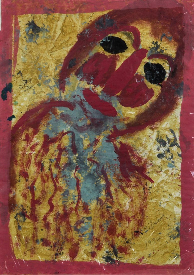 Sybil Gibson "Clown": Sybil Gibson (1908-1995, Active: Alabama) "Clown", 1994. Medium: acrylic on kraft paper. Size: 24" x 16". Provenance: a gentleman in Virginia.