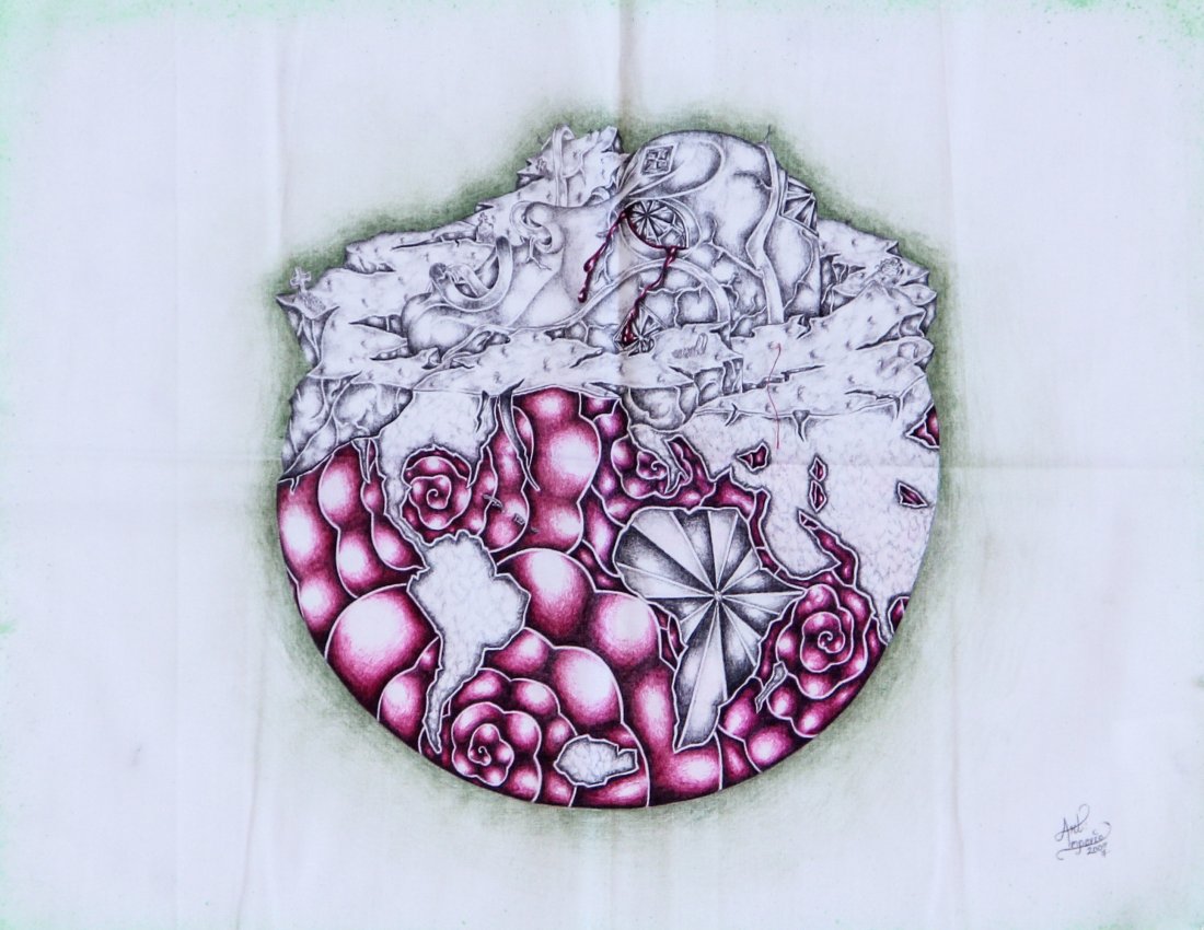Imperio: Trenton State Prison, Pano: Imperio: Trenton State Prison, Untitled. Medium: ink on cloth. Size: 15.5" x 20". Provenance: George and Sue Viener collection.