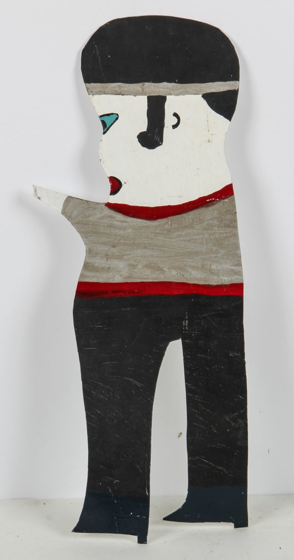 RA Miller "Elvis in Silver Shirt": RA Miller (1912-2006, Active: Georgia) "Elvis in Silver Shirt". Medium: painted metal cutout. Size: 26" x 10". Provenance: a gentleman in Virginia.